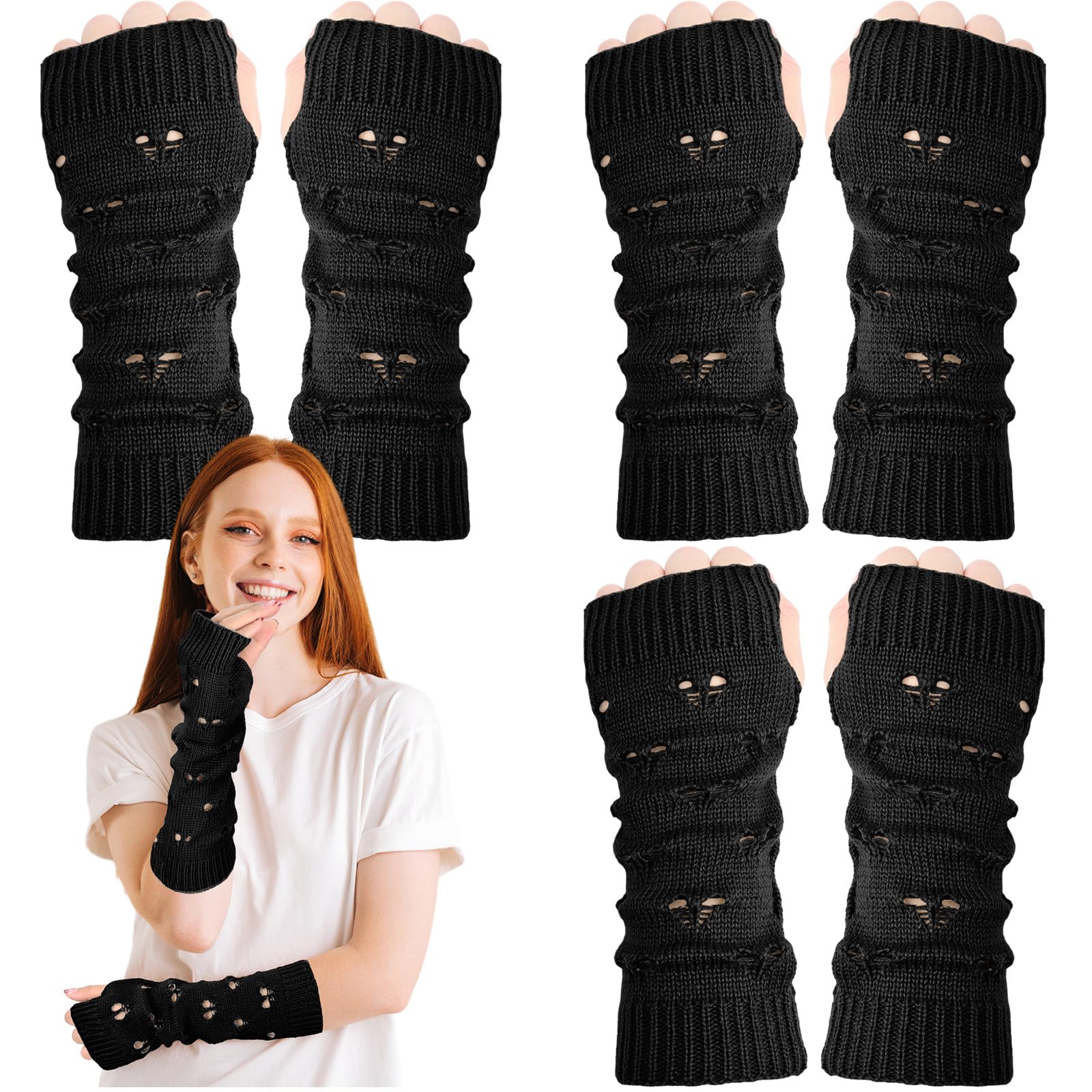 3 Pairs Y2K Arm Warmers - Fairy Grunge Fingerless Gloves, Harajuku Ripped Crochet Knitted Sleeves for Women | Gothic Fashion, Rave Outfits & Winter Layering Accessories