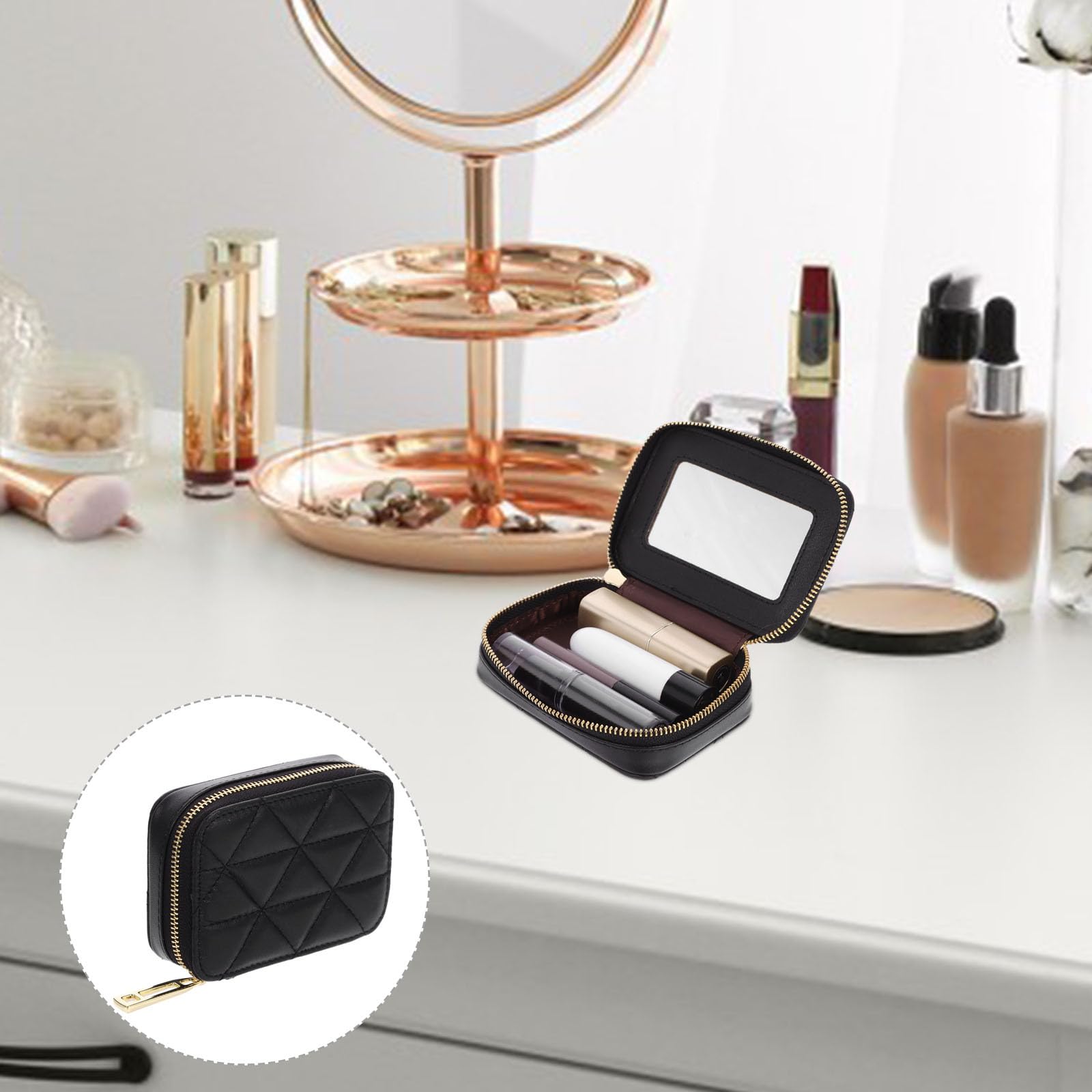 Lipstick Organizer with Mirror - Travel Makeup Case for Purse Storage