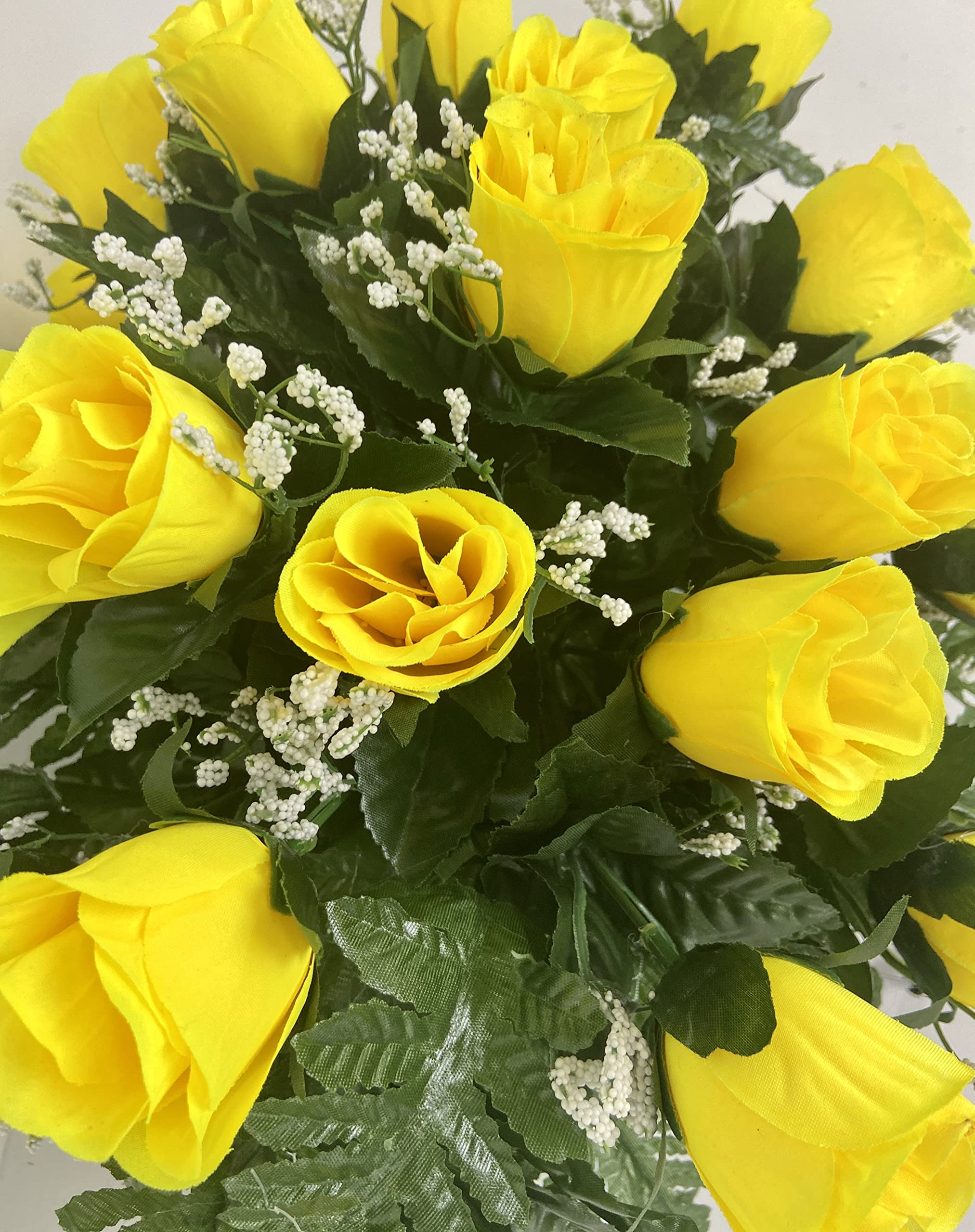 Small Yellow Rose & Baby's Breath Cemetery Headstone Saddle Flower Arrangement - Sympathy & Memorial Flowers for Graveside Decorations (Perfect for Funerals, Memorials & Grave Visits)