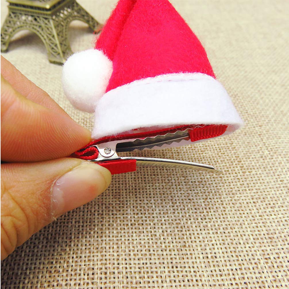 minkissy 2 Pairs Christmas Hat Hair Clips - Cute Santa Cap Bobby Pins & Barrettes for Kids & Adults - Xmas Costume & Cosplay Accessories - Perfect for Holiday Parties, Festive Photos & Christmas Gifts