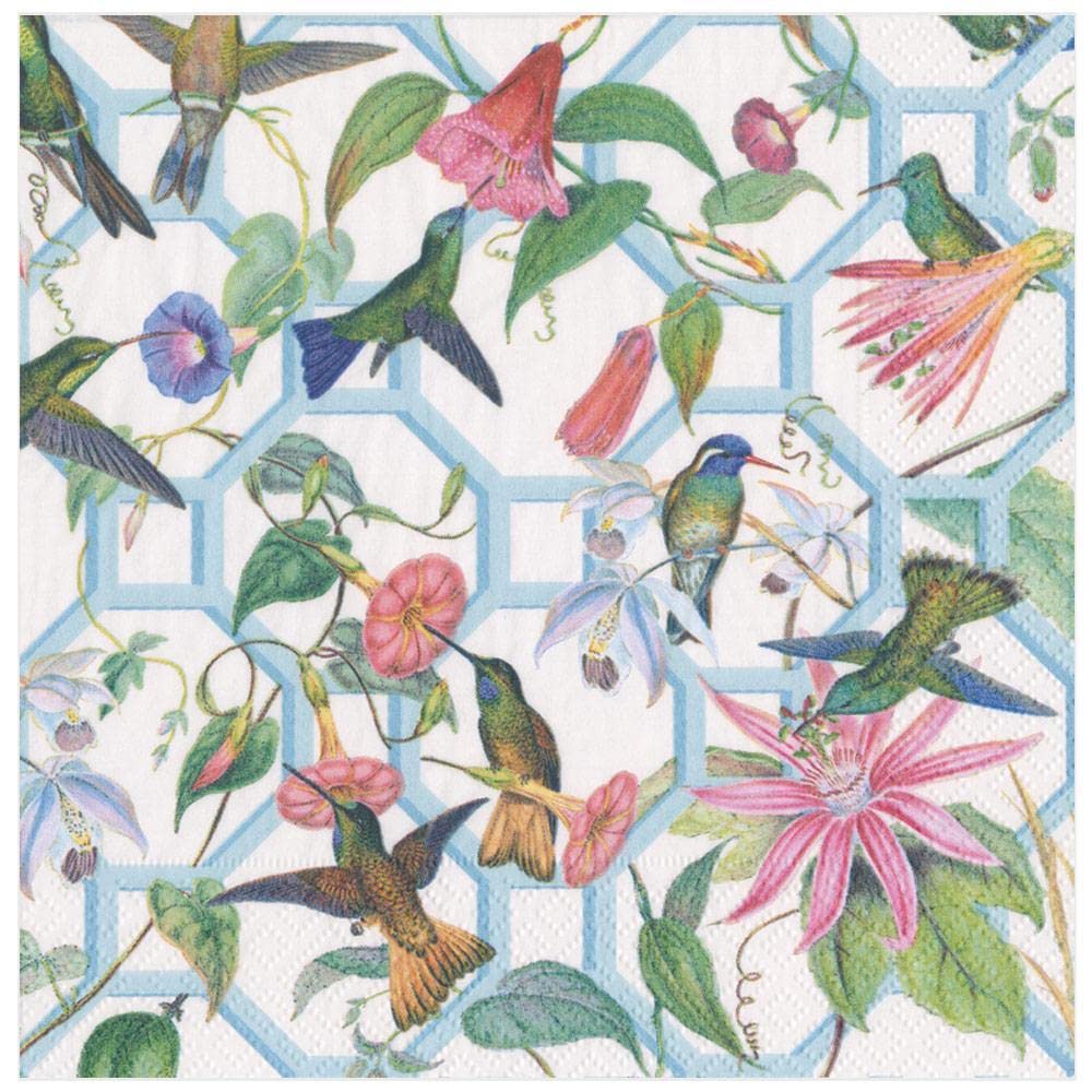 Caspari Hummingbird Trellis Paper Dinner Napkins - 80 Count, Floral Bird Design, Premium Disposable Napkins for Wedding, Party, and Special Occasions