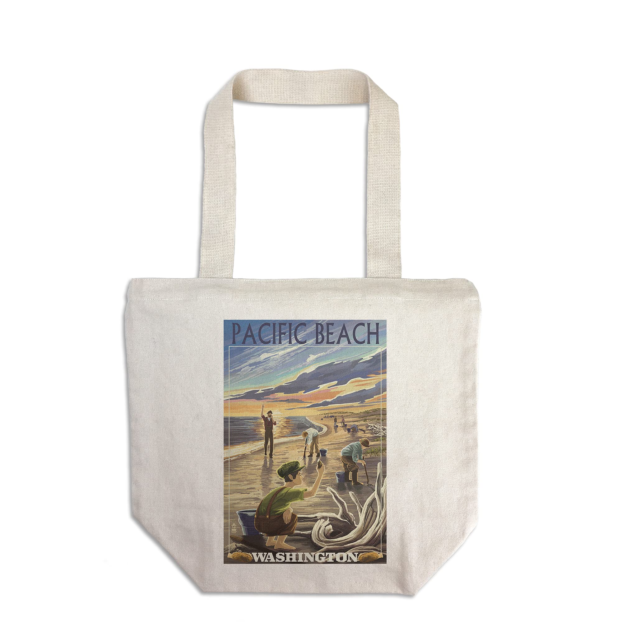 Lantern Press Pacific Beach Washington Clam Diggers Tote Bag - 100% Cotton Canvas Reusable Eco-Friendly Shopping Bag for Beach, Groceries & Daily Essentials