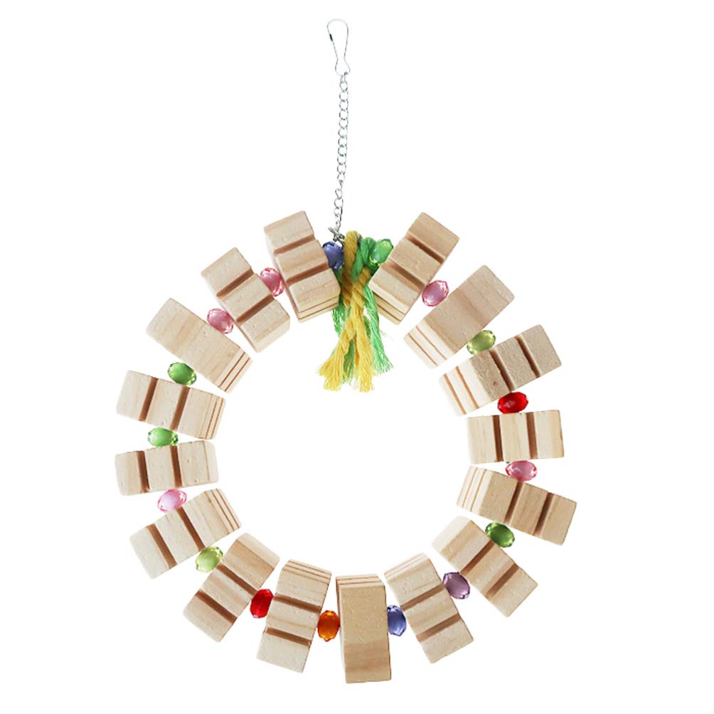 POPETPOP Wooden Bird Swing Chewing Toy - Hanging Parrot Cage Accessory for Small Birds - Perfect for Play, Exercise & Mental Stimulation