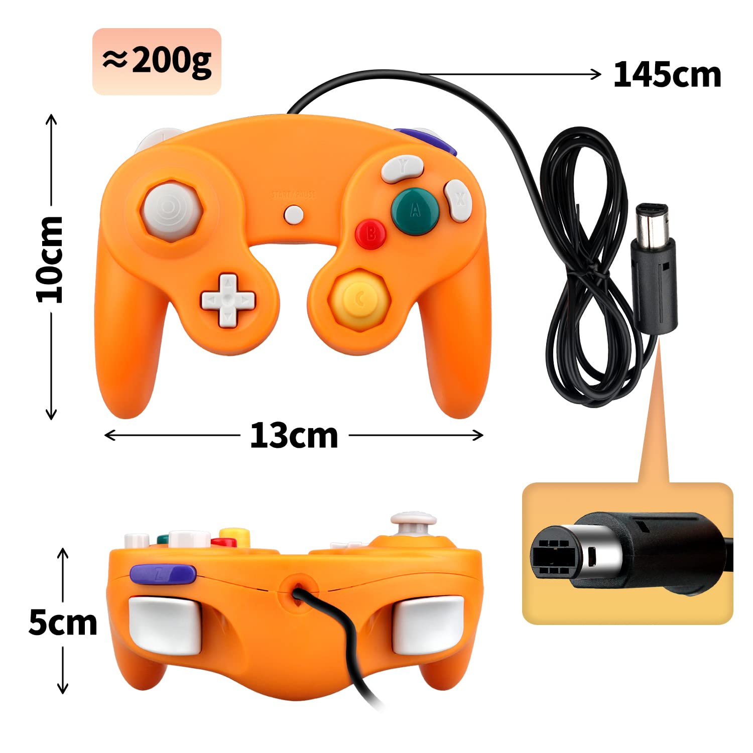 OSTENT Wired Shock Game Controller for Nintendo GameCube NGC - Orange | Compatible with Super Smash Bros, Mario Kart & More | Ergonomic Design for Long Gaming Sessions
