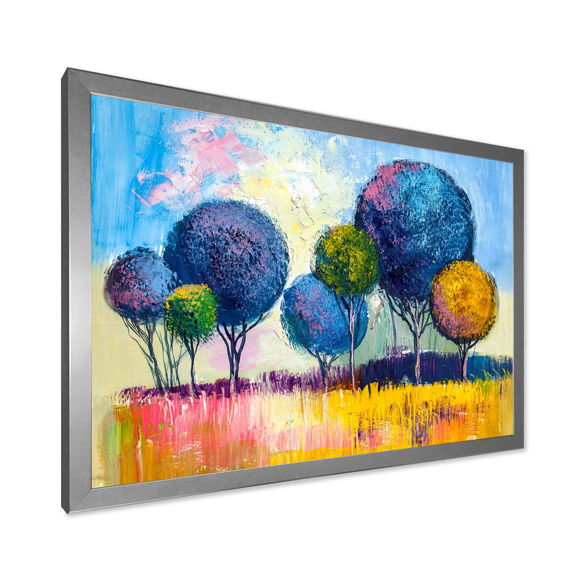 DesignQ Autumn Fantasy Trees III Modern Framed Wall Art - Nature Inspired Home Decor for Living Room, Bedroom & Office