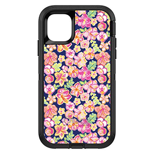 Preppy Pattern - Pink Green Navy Flowers Floral On Black Case