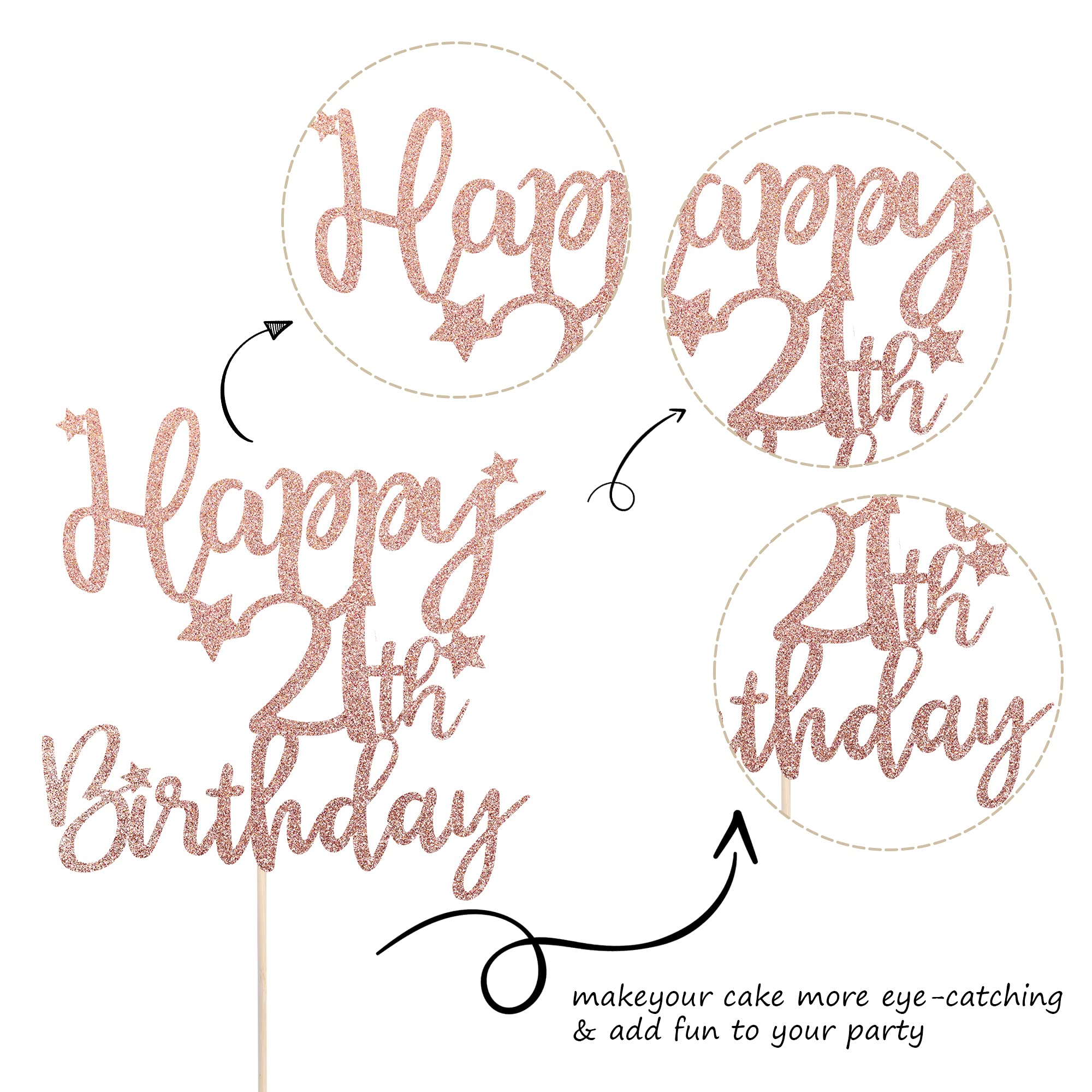 3 PCS Happy 21st Birthday Cake Topper Set - Glitter 'Hello 21', 'Legal Cheers to 21 Years', '21 & Fabulous' Cake Picks - Rose Gold Party Decorations for 21st Birthday & Anniversary Celebrations - Perfect for Cakes, Cupcakes, and Dessert Tables