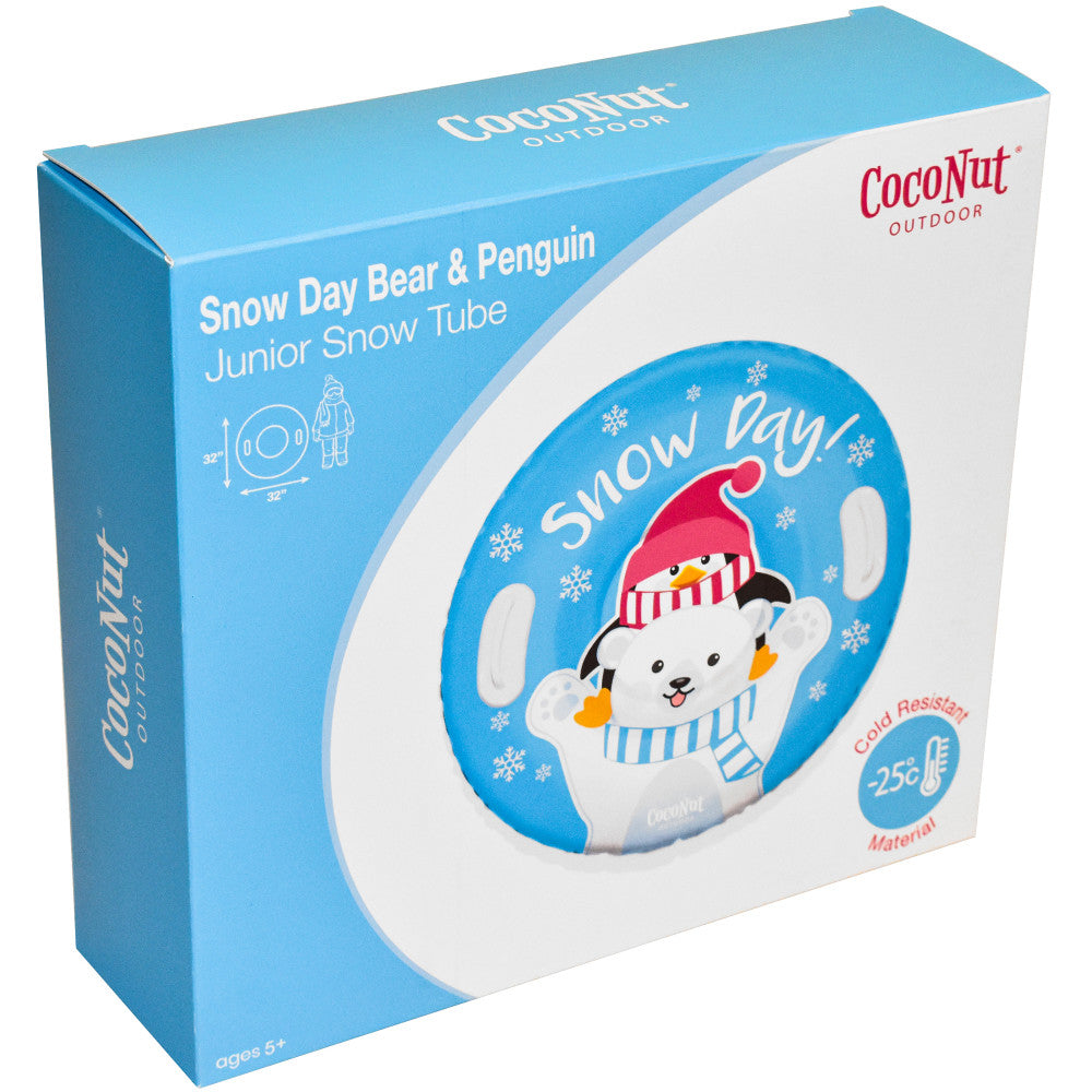 Inflatable Snow Tube for Kids - CocoNut Outdoor Winter Sled with Bear & Penguin Design (32 Inch) - Perfect for Snow Days, Sledding, and Backyard Winter Fun