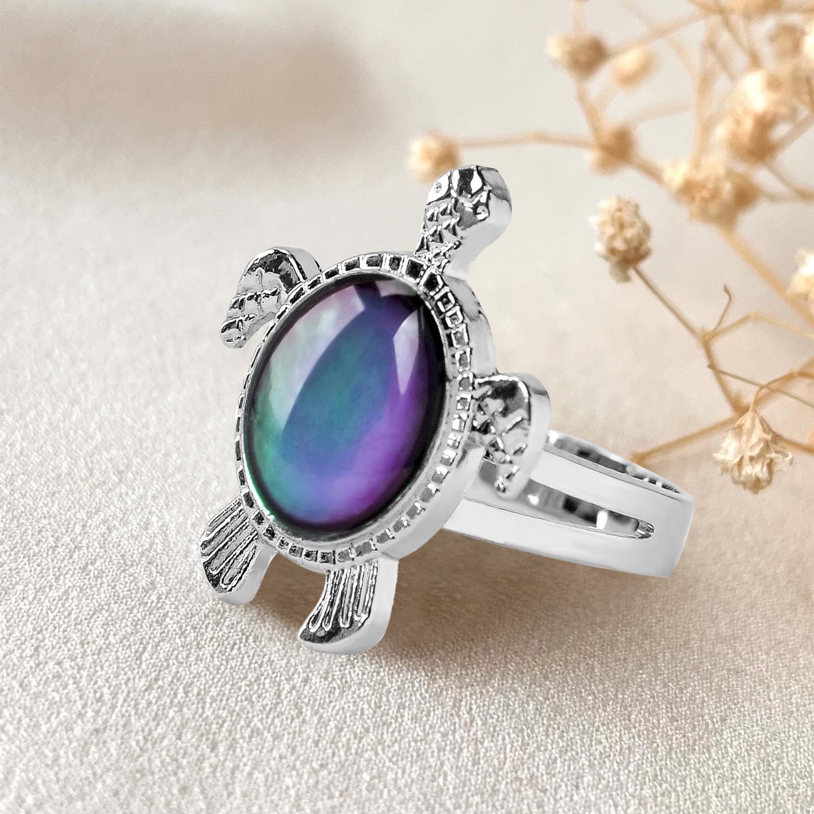 Silver Anxiety Ring for Women - Turtle Mood Ring Gift for Stress Relief & Focus