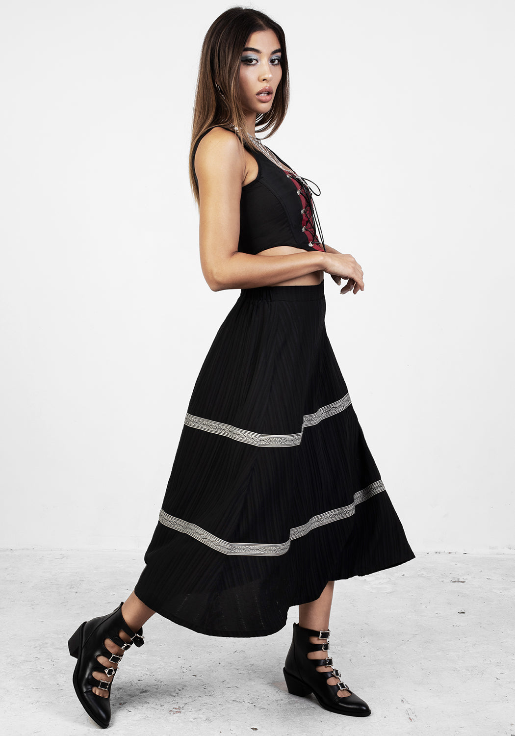 Stylish Morris Tiered Midi Skirt for Women - Flowy A-Line Skirt with Elastic Waist | Perfect for Office, Date Night & Summer Outfits