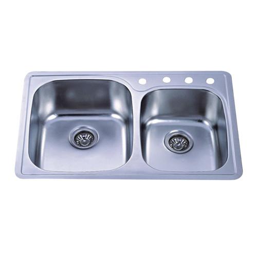 Brushed Nickel Double Bowl Self-Rimming Kitchen Sink - 33x22 Inch Undermount Stainless Steel Sink for Modern Kitchens | Perfect for Food Prep, Dishwashing & Multi-Tasking (Model GKTDD3322CH)