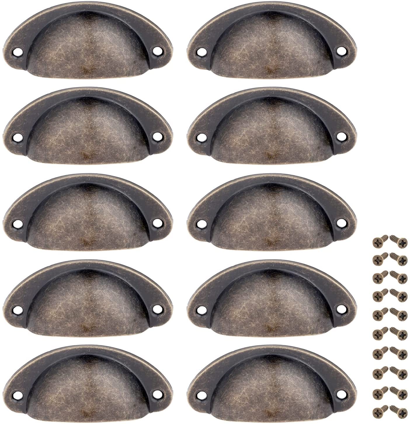 Vintage Brass Shell Drawer Pulls 10PCS - Antique Cabinet Handles for Kitchen Furniture & Dresser Decoration (Bronze)