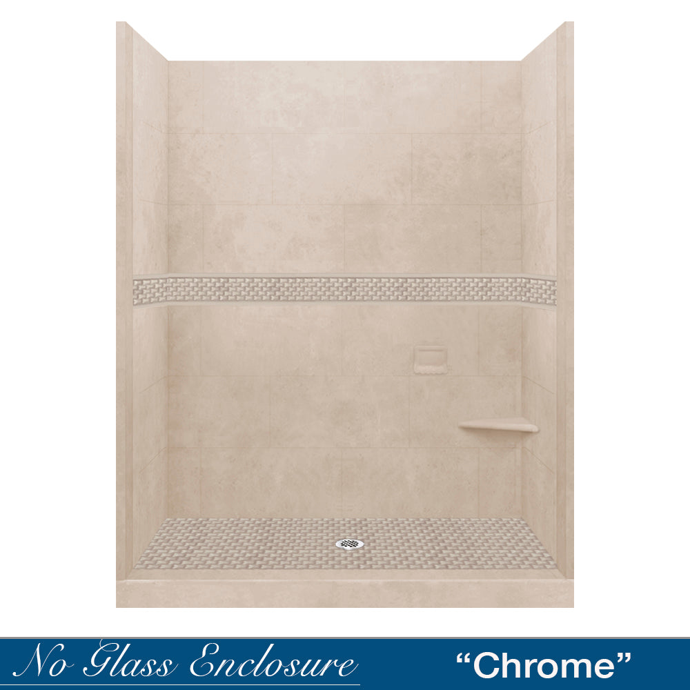 60 Alcove Brown Sugar Sistine Stone & Jewel Stone Accent DIY Shower Remodel Kit - Easy Bathroom Upgrade for Modern Home Renovation