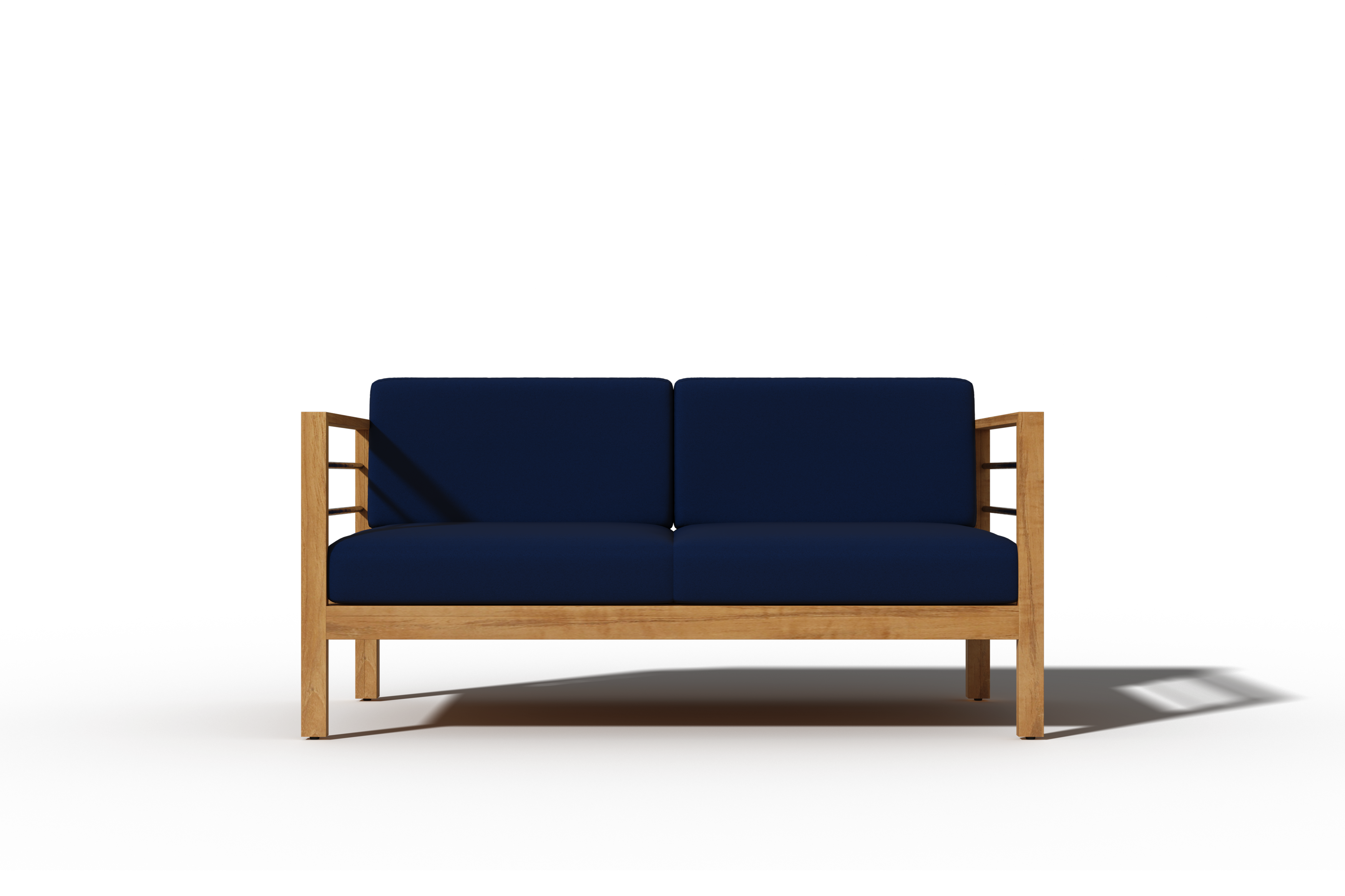 Leon 3-Person Teak Outdoor Sofa with Sunbrella Navy Cushion - Waterproof Patio Furniture for Garden, Poolside & Backyard Relaxation