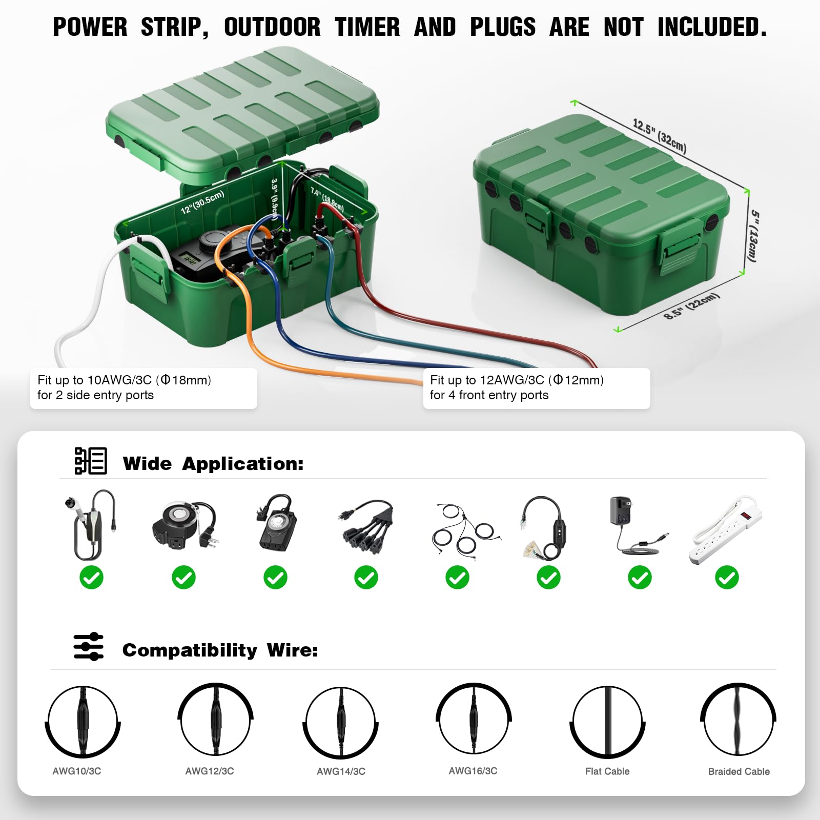 Flemoon IP54 Waterproof Electrical Box - Outdoor Weatherproof Plug Cover for Extension Cords, Power Strips & String Lights | Perfect for Patio, Garden & Holiday Decorations
