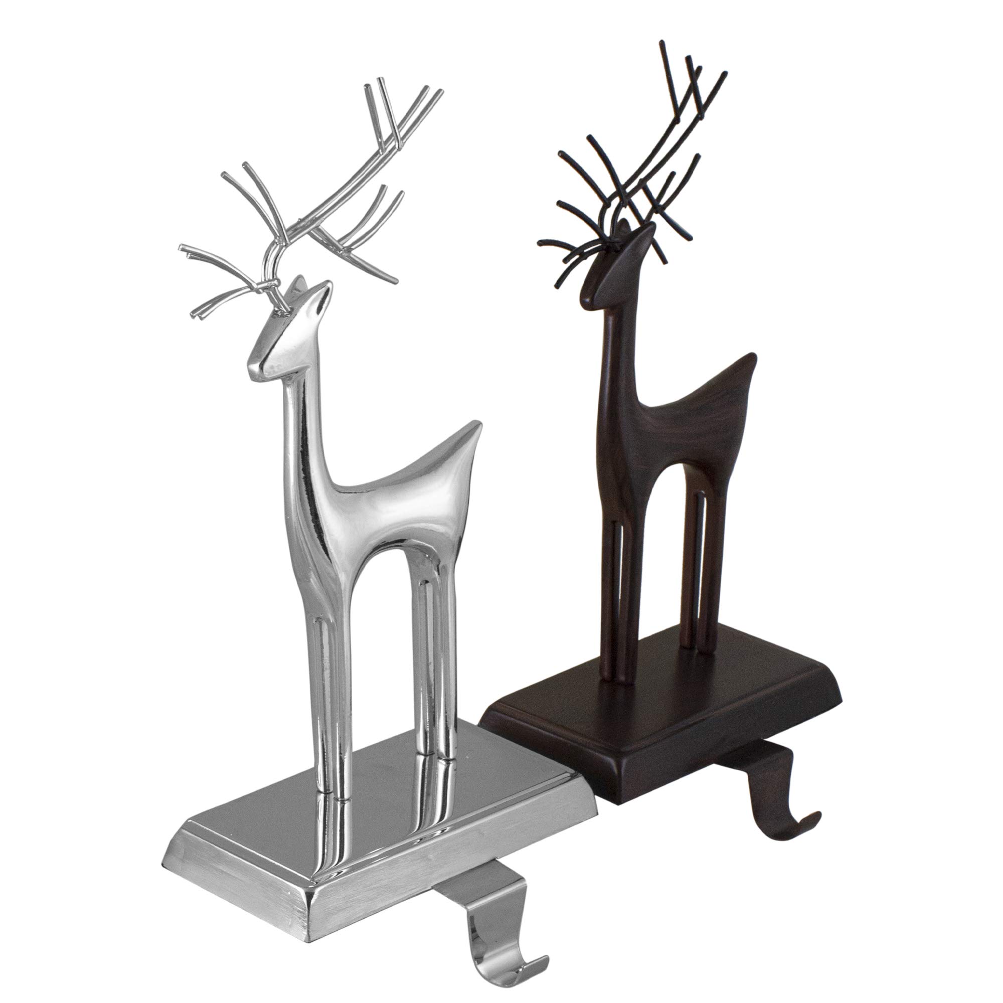 Northlight Set of 2 Oil Rubbed Bronze and Silver Reindeer Christmas Stocking Holders - Elegant Holiday Decor for Fireplace Mantel, Christmas Tree, and Festive Home Decorating