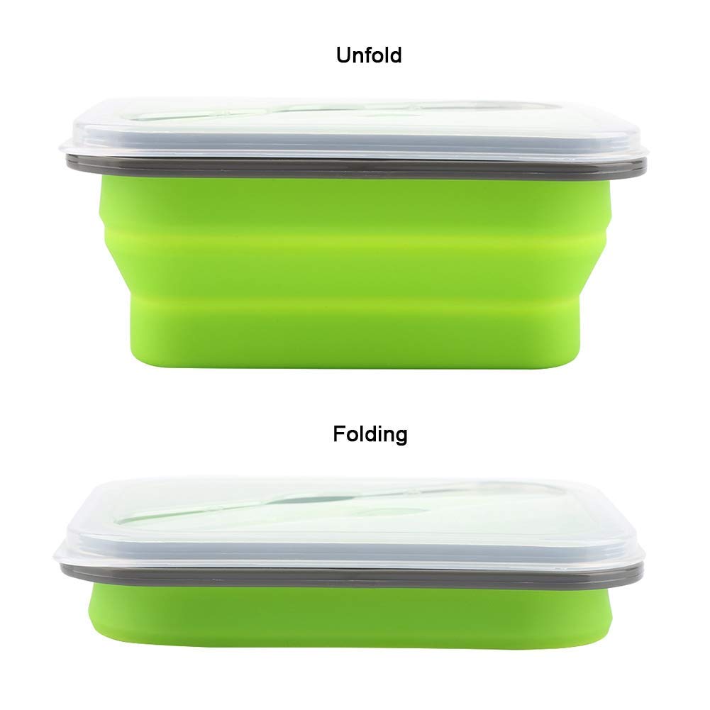Aramox 600ml Collapsible Silicone Lunch Box - Portable, Microwave Safe, Leak-Proof Food Storage Container for School, Office & Travel (Green)