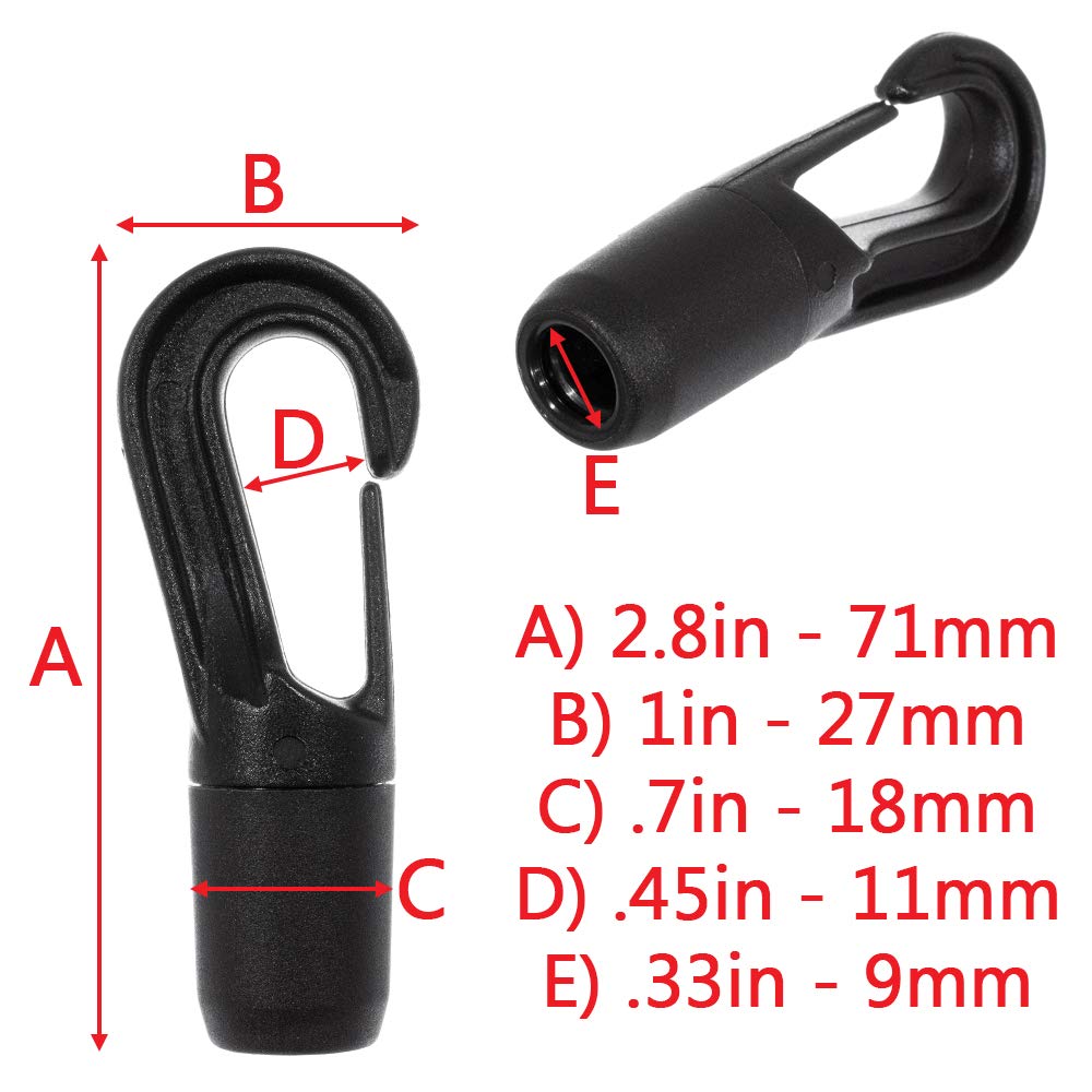 Paracord Planet Black Shock Bungie Cord Hook - Heavy Duty Elastic Bungee Cord with Hooks for Resistance Bands, Exercise Equipment, Camping Gear & Outdoor Activities