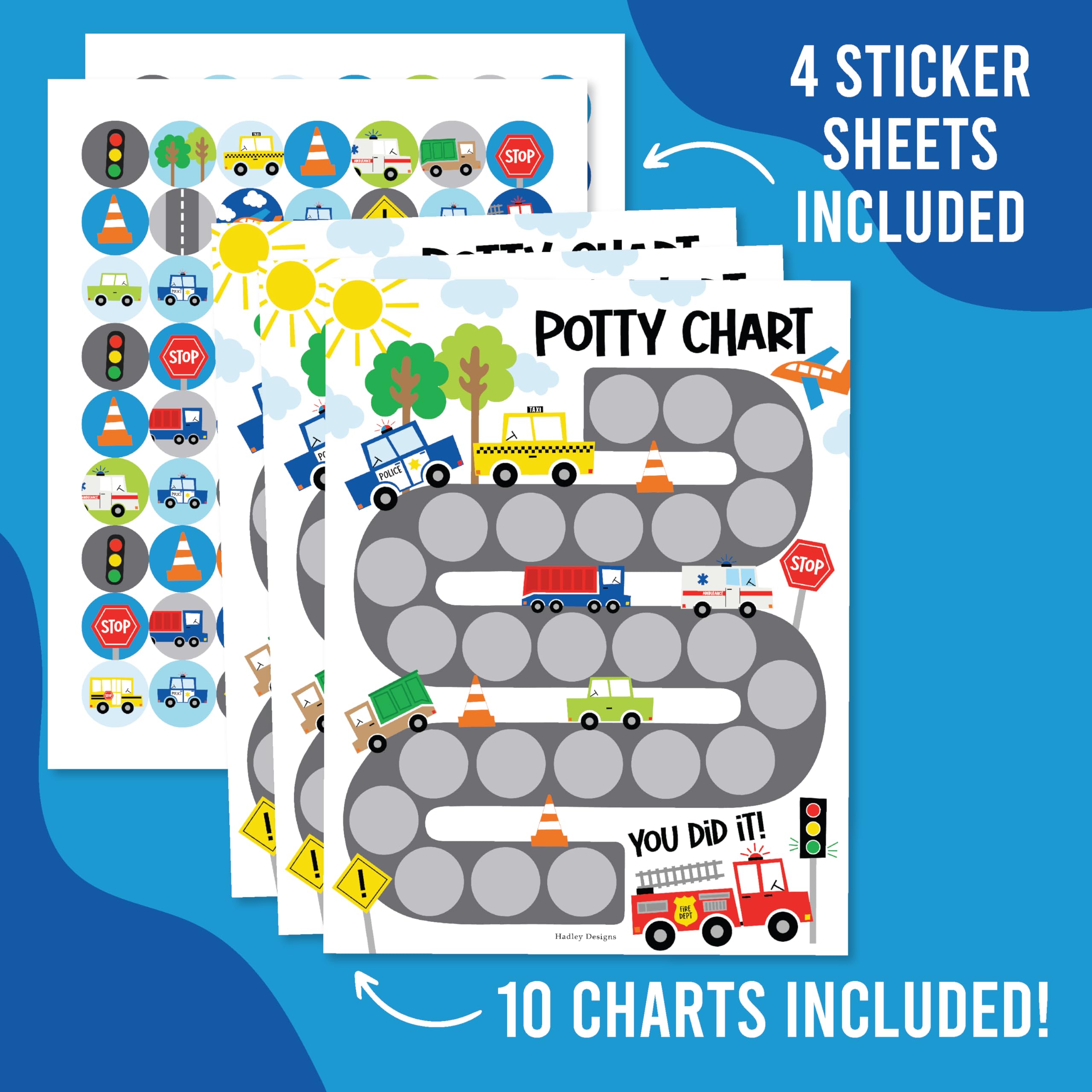 Hadley Designs Fun Potty Training Chart for Boys & Toddlers with Reward Stickers – Motivational Sticker Chart for Kids Potty Success | Perfect for Home, Daycare & Preschool Use