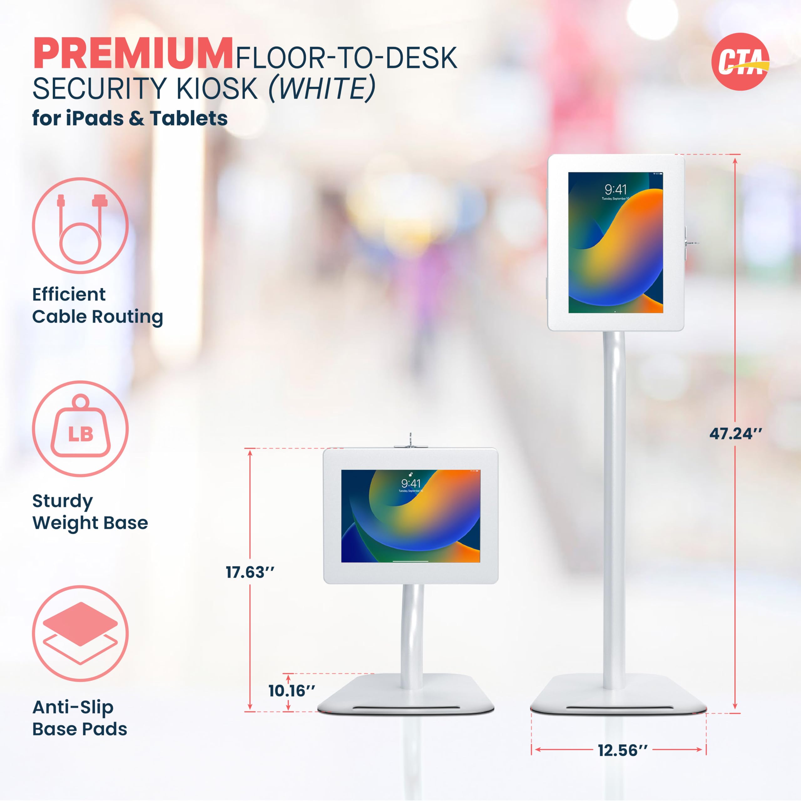 Anti-Theft Adjustable Height Kiosk Floor Stand with Secure Locking Mechanism for iPad 7/8/9, iPad Pro 11