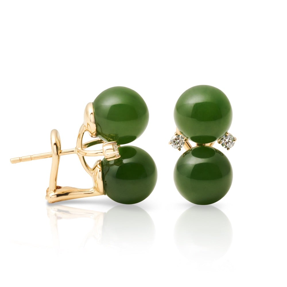 Exquisite Green Nephrite Jade & Diamond Earrings | Elegant Les Deux Earrings for Women | Perfect for Weddings, Parties & Special Occasions