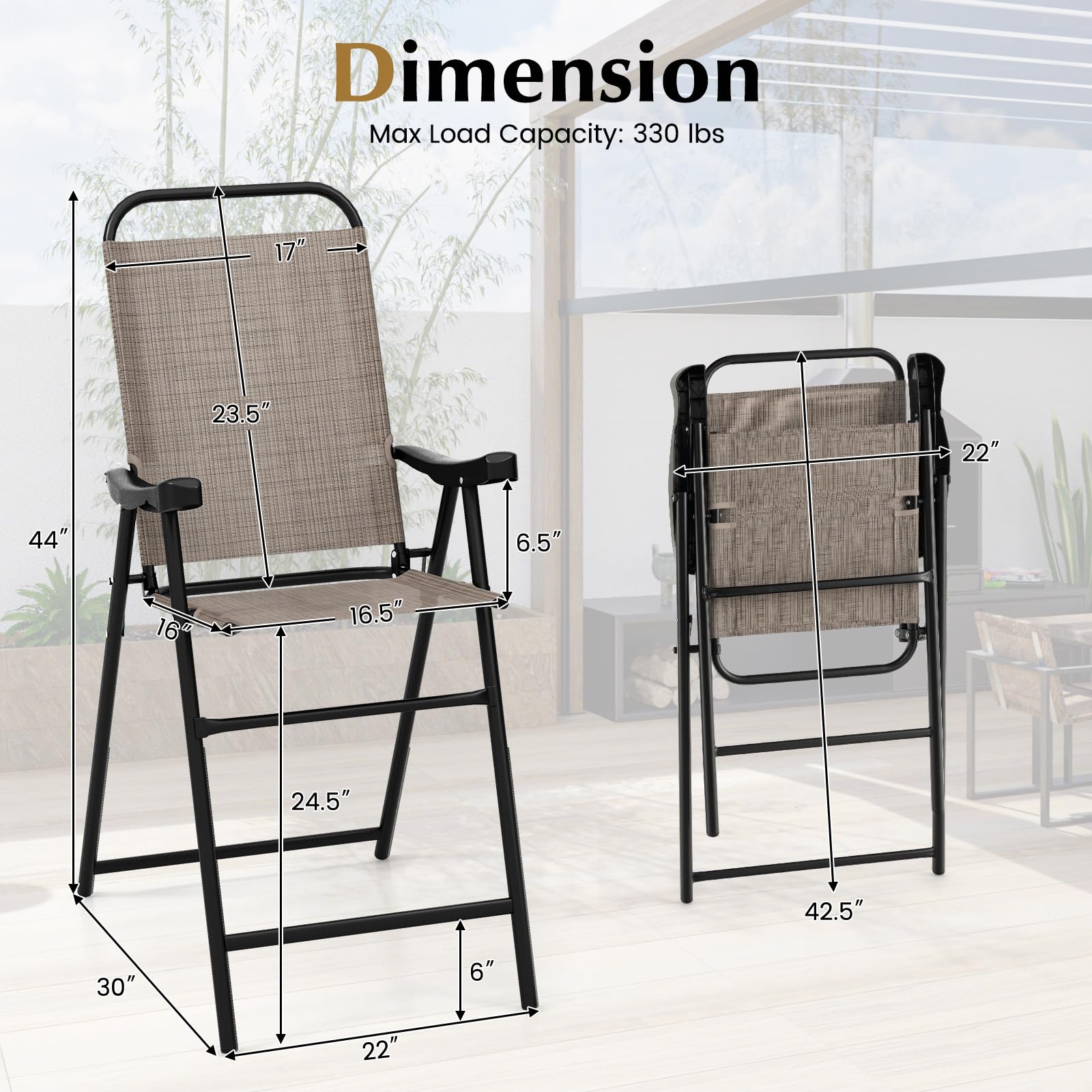 COSTWAY 4-Piece Patio Folding Bar Chair Set - Metal Frame High Top Outdoor Bar Stools with Footrest - Weather-Resistant for Balcony, Garden, Poolside & Coffee Shop Use