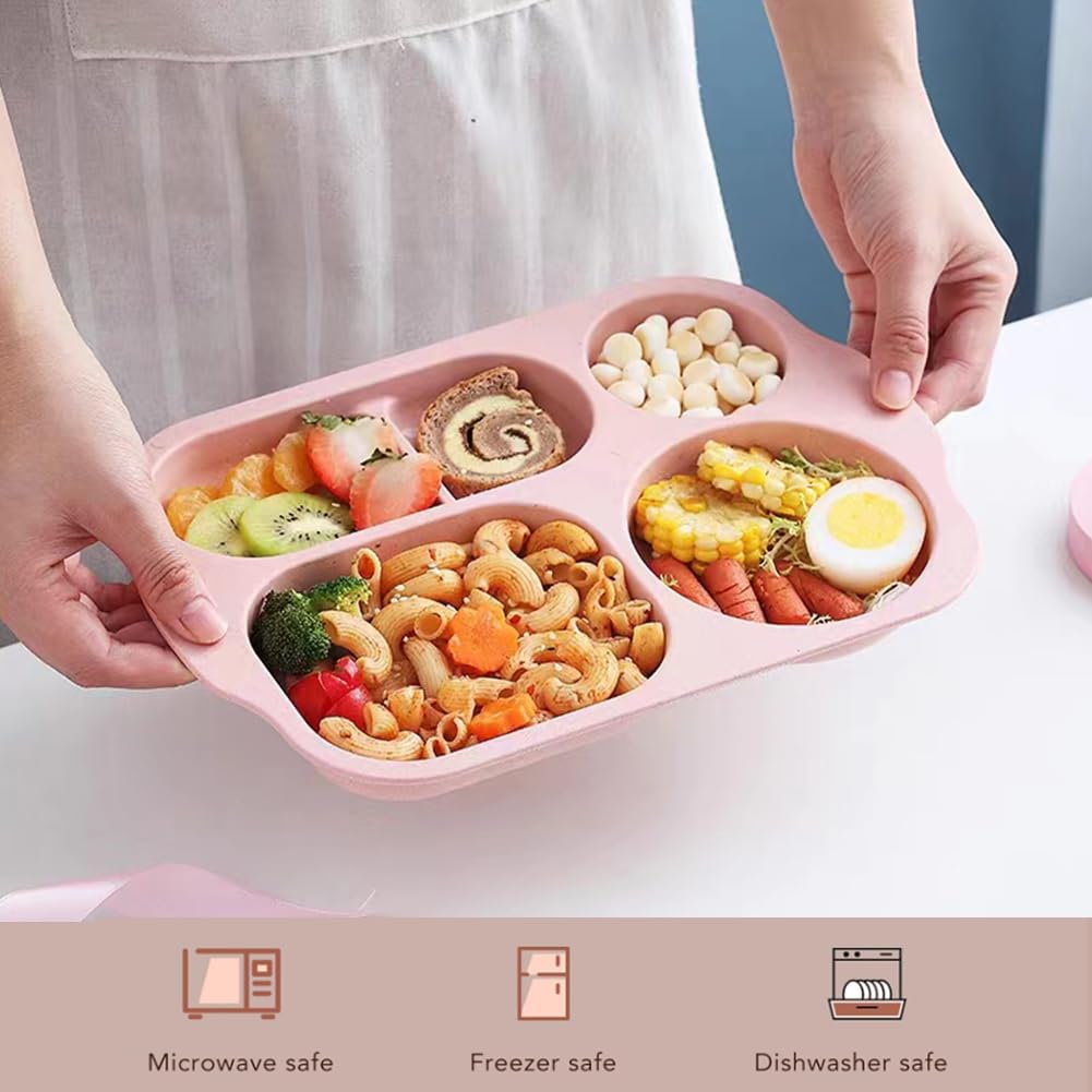 RUIBOLU 12 Inch Wheat Straw Divided Plates - BPA Free Unbreakable Compartment Plates for Kids & Adults, Reusable Portion Control Dinner Plates for Healthy Eating, Perfect for School Lunches, Picnics & Family Meals