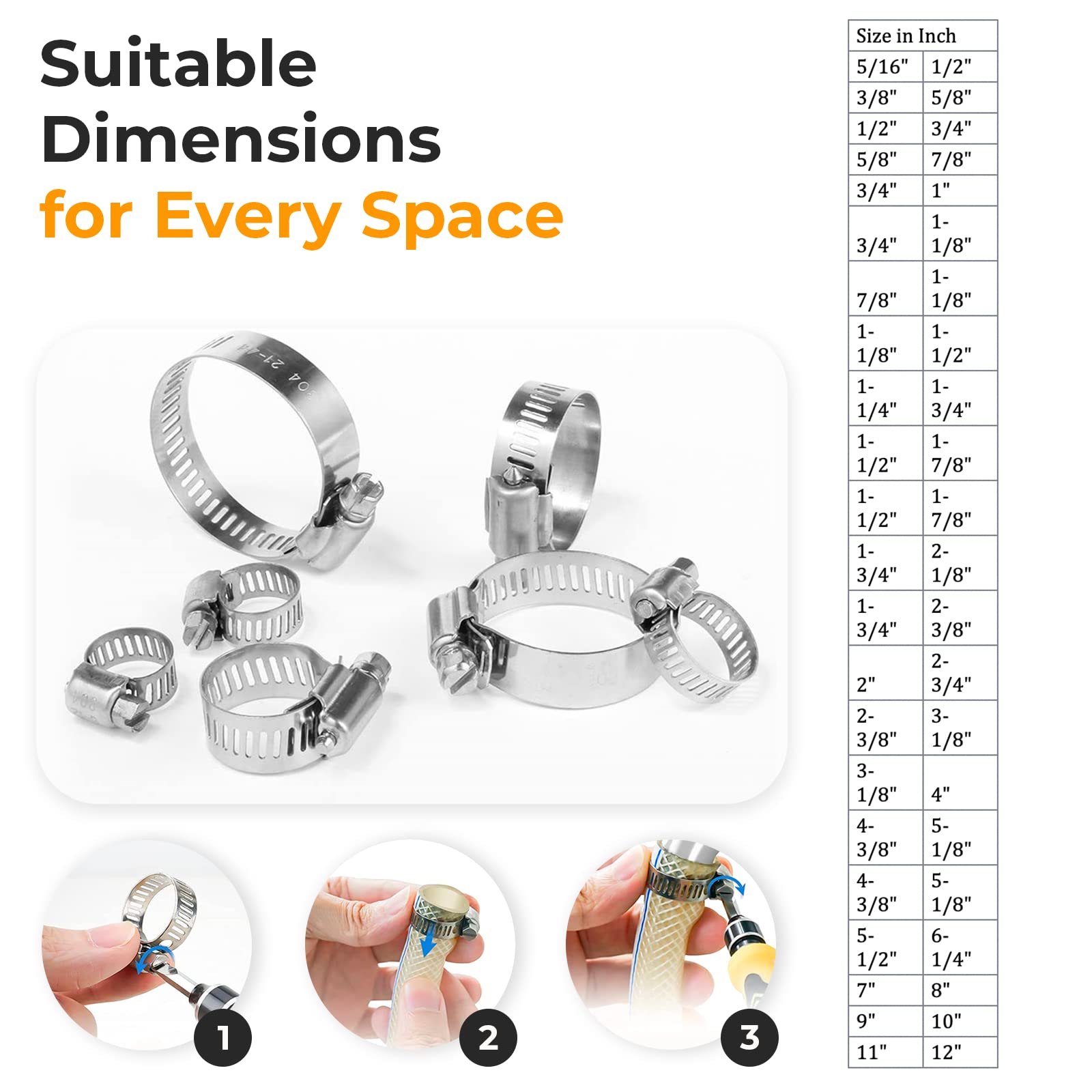 Premium Stainless Steel Hose Clamps - Adjustable Worm Gear Clamps (20 Pack) for Automotive, Plumbing & Fuel Lines - Corrosion Resistant Pipe Clamps 1-3/4