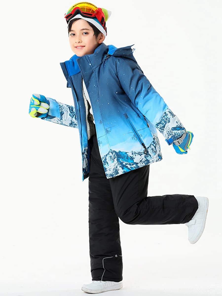 WOWULOVELY Boys' 2-Piece Colorblock Snow Pants & Jacket Set - Waterproof Winter Snowsuit for Skiing, Snowboarding & Outdoor Play - Warm Insulated Snow Gear for Kids