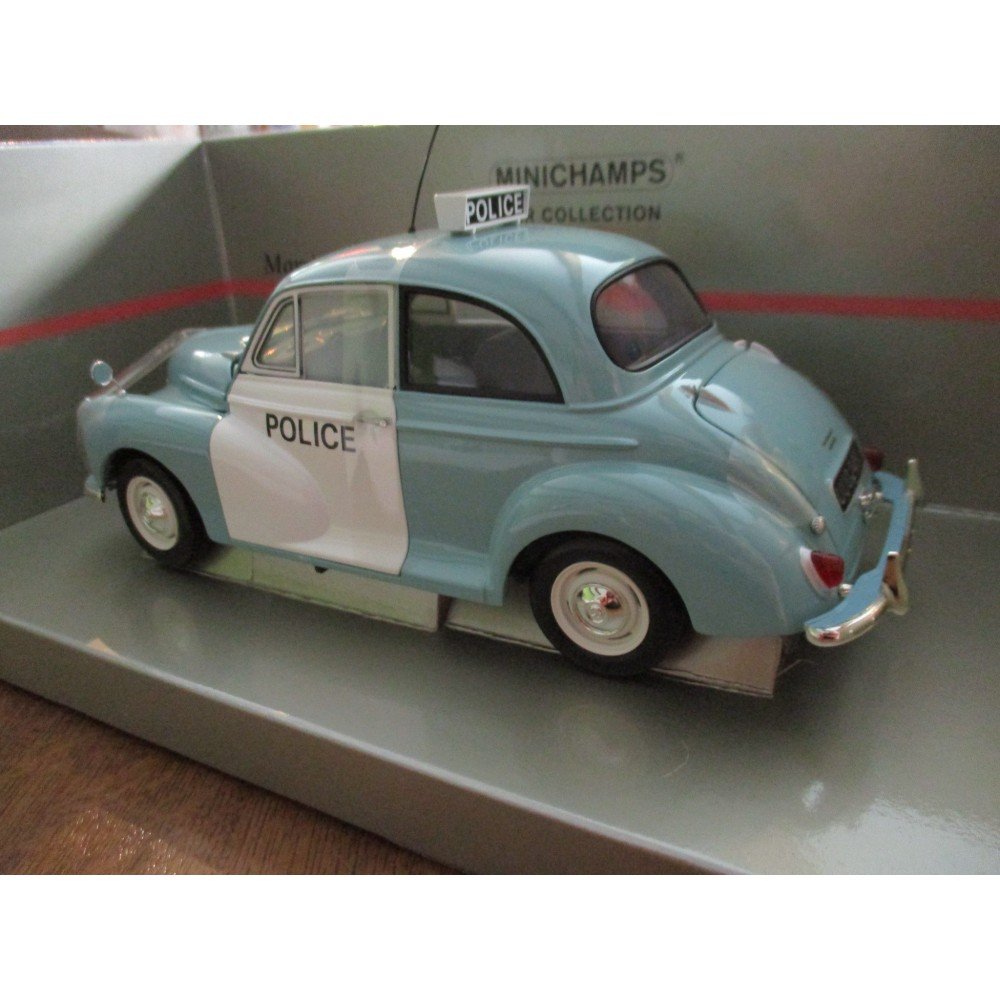 1/18 Scale Die Cast Morris Minor Police Car Model - Light Blue & White - Collectible Toy Car for Display, Gifts, and Diorama Scenes