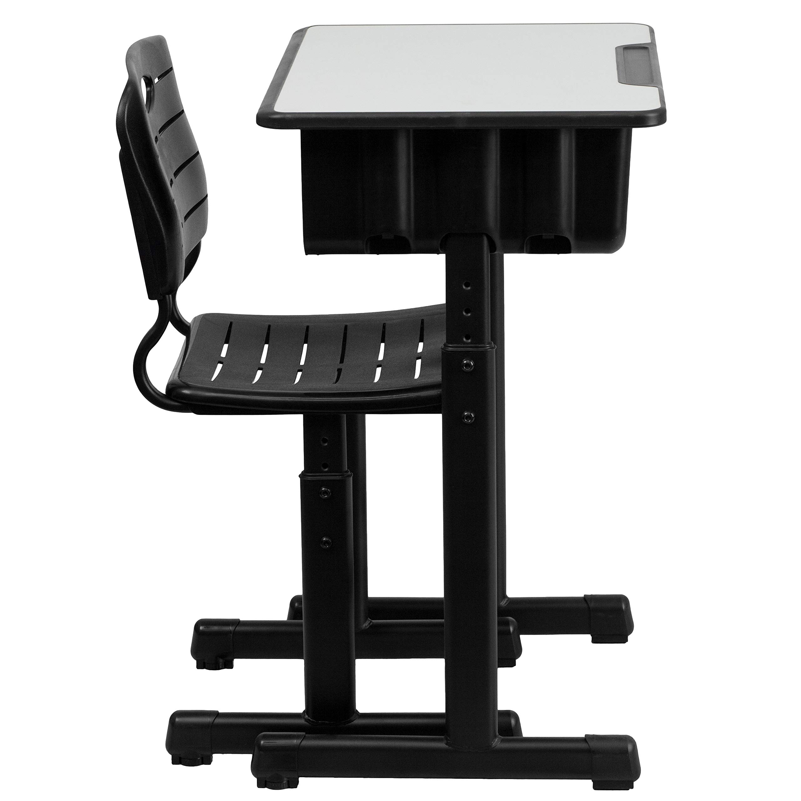 Adjustable Height Student Desk and Chair Set with Black Pedestal Frame - Ergonomic Study Table for Kids & Teens - Perfect for Home Schooling, Online Learning & Small Spaces