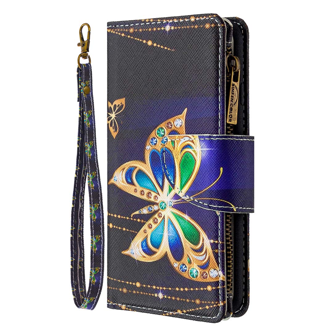 Leather Wallet Case for iPhone 11 with Card Slots, Magnetic Closure & Stand Function - Butterfly Design III | Perfect for Everyday Use, Travel & Hands-Free Viewing