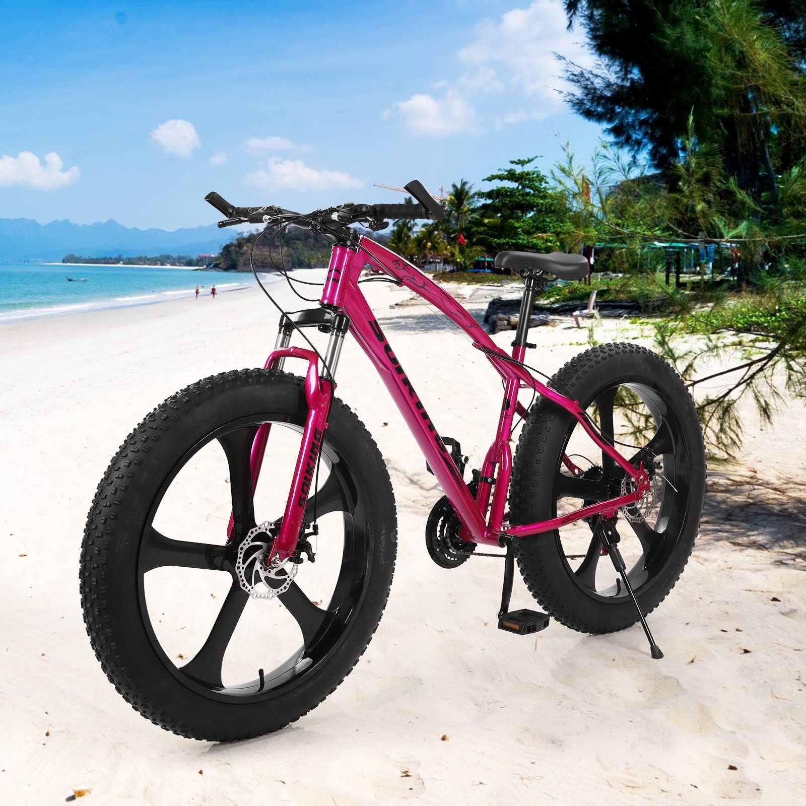 **Women's 26-Inch 21-Speed Mountain Bike - High-Carbon Steel Frame, Fat Tire for Beach, Snow & Off-Road Adventures**