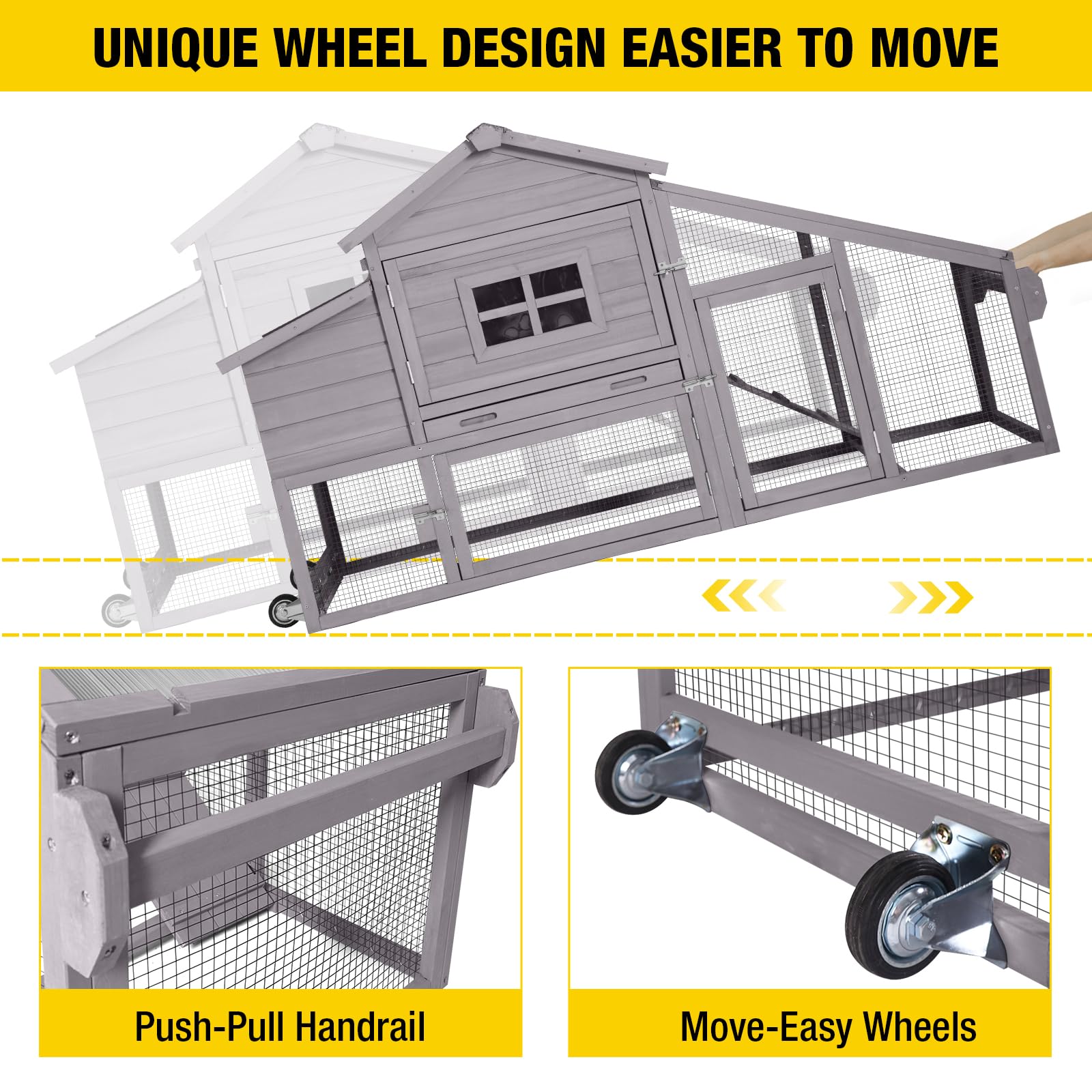 Aivituvin Large Mobile Chicken Coop with Wheels - Outdoor Poultry Cage & Hen House for Backyard Farming | Perfect for Free-Range Chickens, Duck Housing & Garden Poultry Keeping