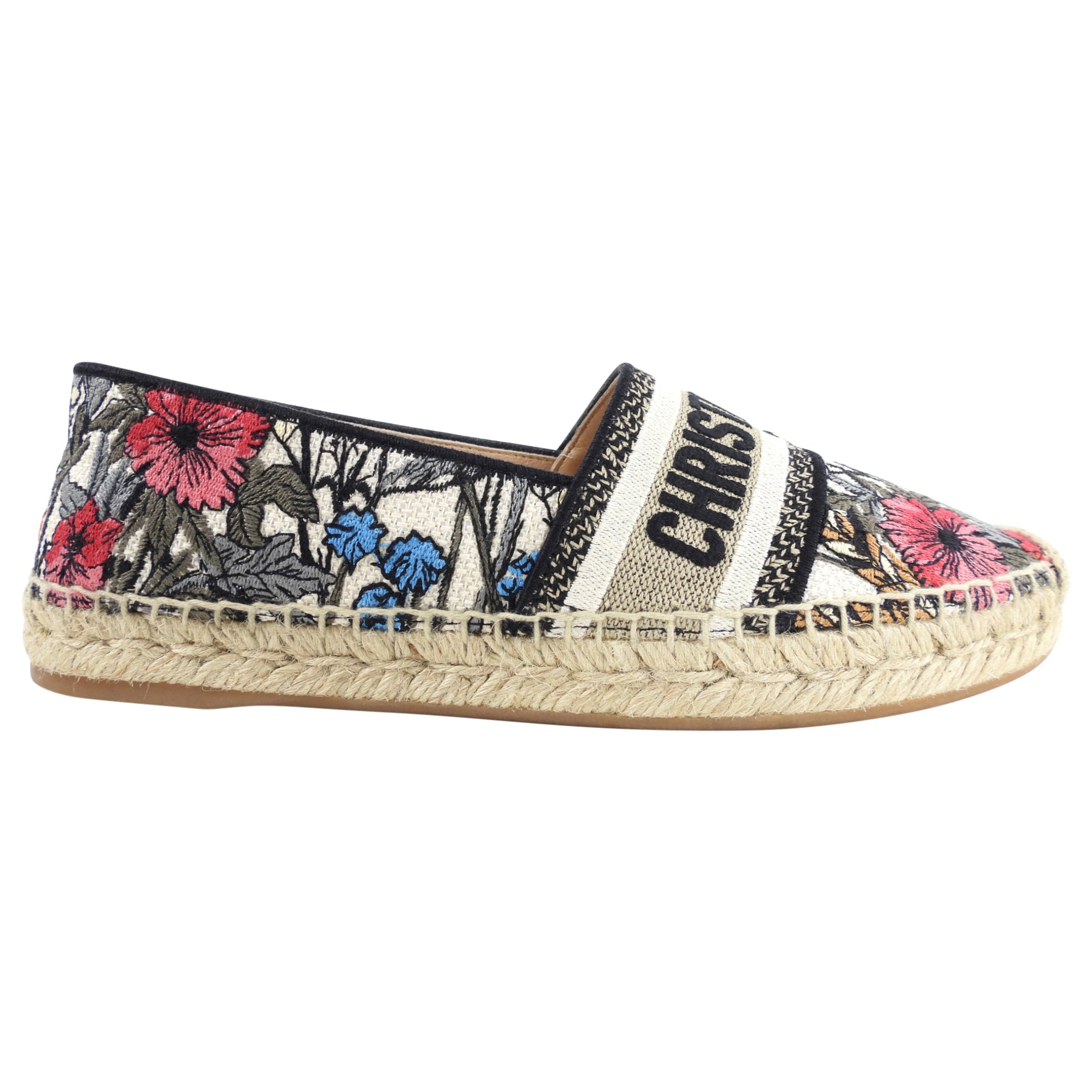 Christian Dior Floral Embroidered Espadrille Shoes - Women's Size 38 / US 7.5 - Perfect for Summer Outfits & Beach Vacations