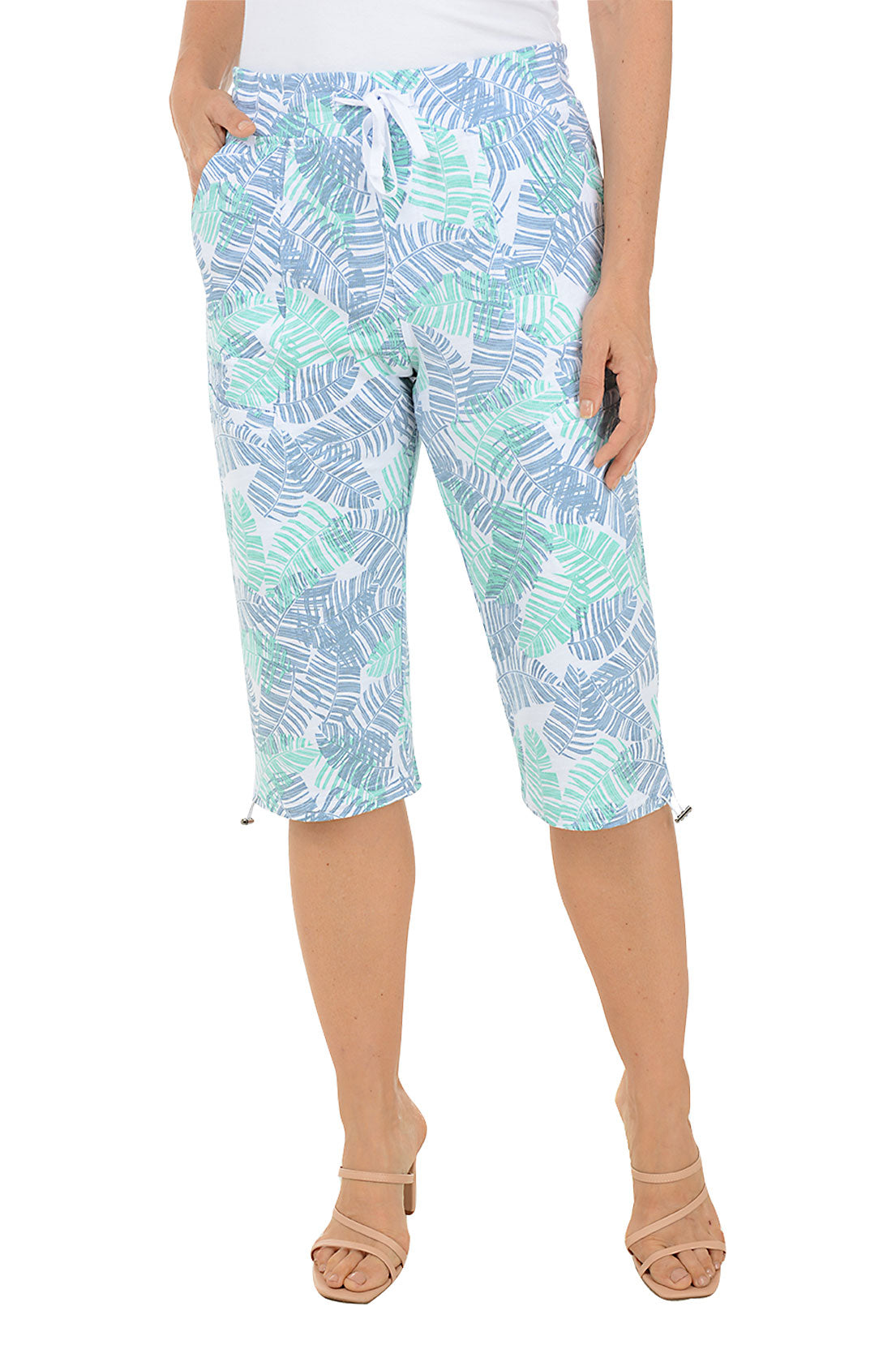 Leaf Print Beach Skimmer Pants - Women's Flowy High Waist Wide Leg Palazzo Pants for Summer Vacation, Poolside Lounging and Beach Cover Up