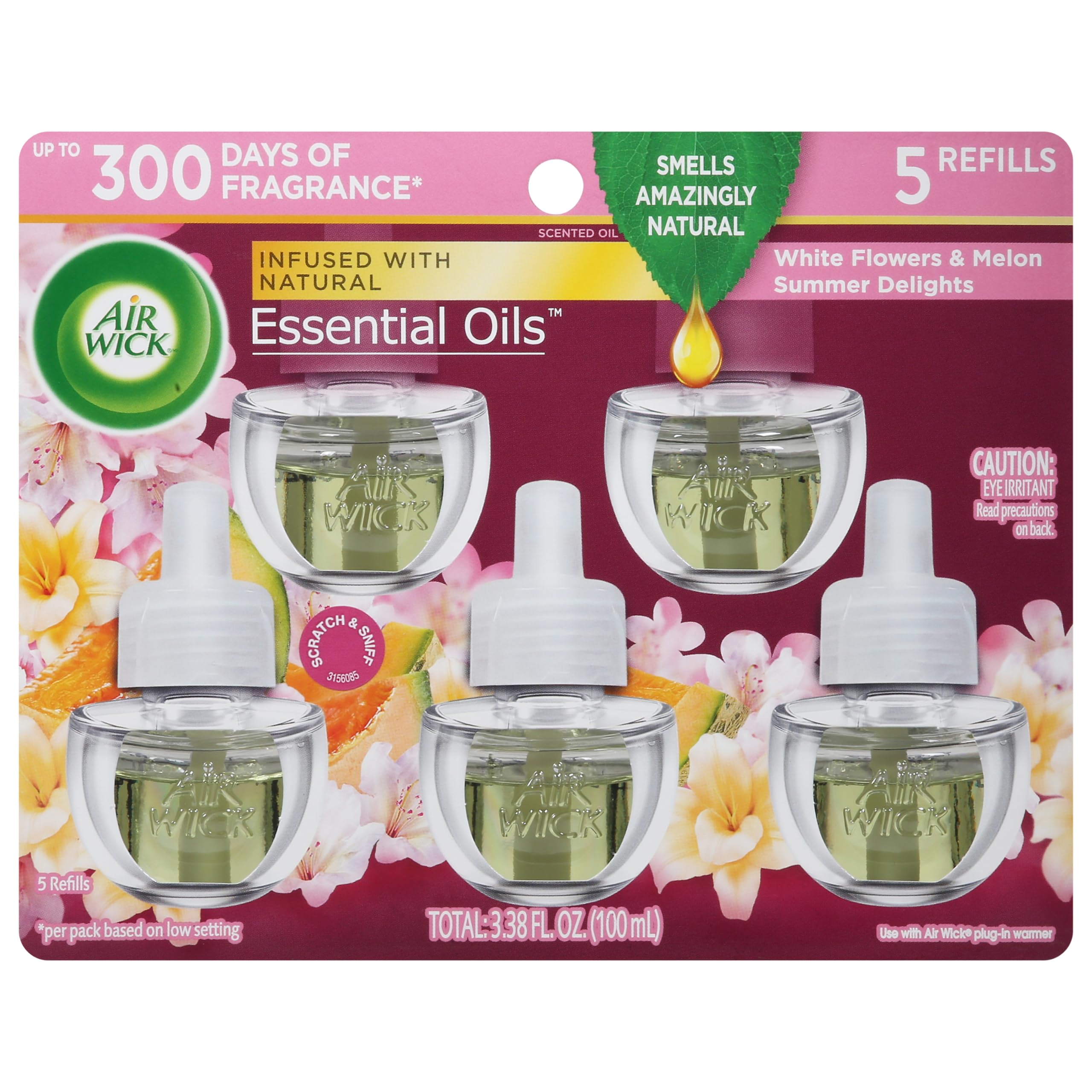 Air Wick Plug in Scented Oil Refill 5ct - Summer Delights Essential Oil Air Freshener for Home, Office & Car - Long Lasting Fragrance for Indoor Spaces