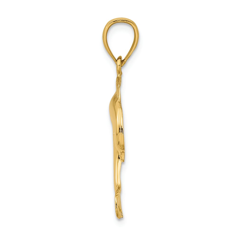 14K Yellow Gold Dolphin Jumping Charm Pendant - Handcrafted Engraved Jewelry for Necklace - Perfect Gift for Ocean Lovers, Beach Vacation & Summer Outfits