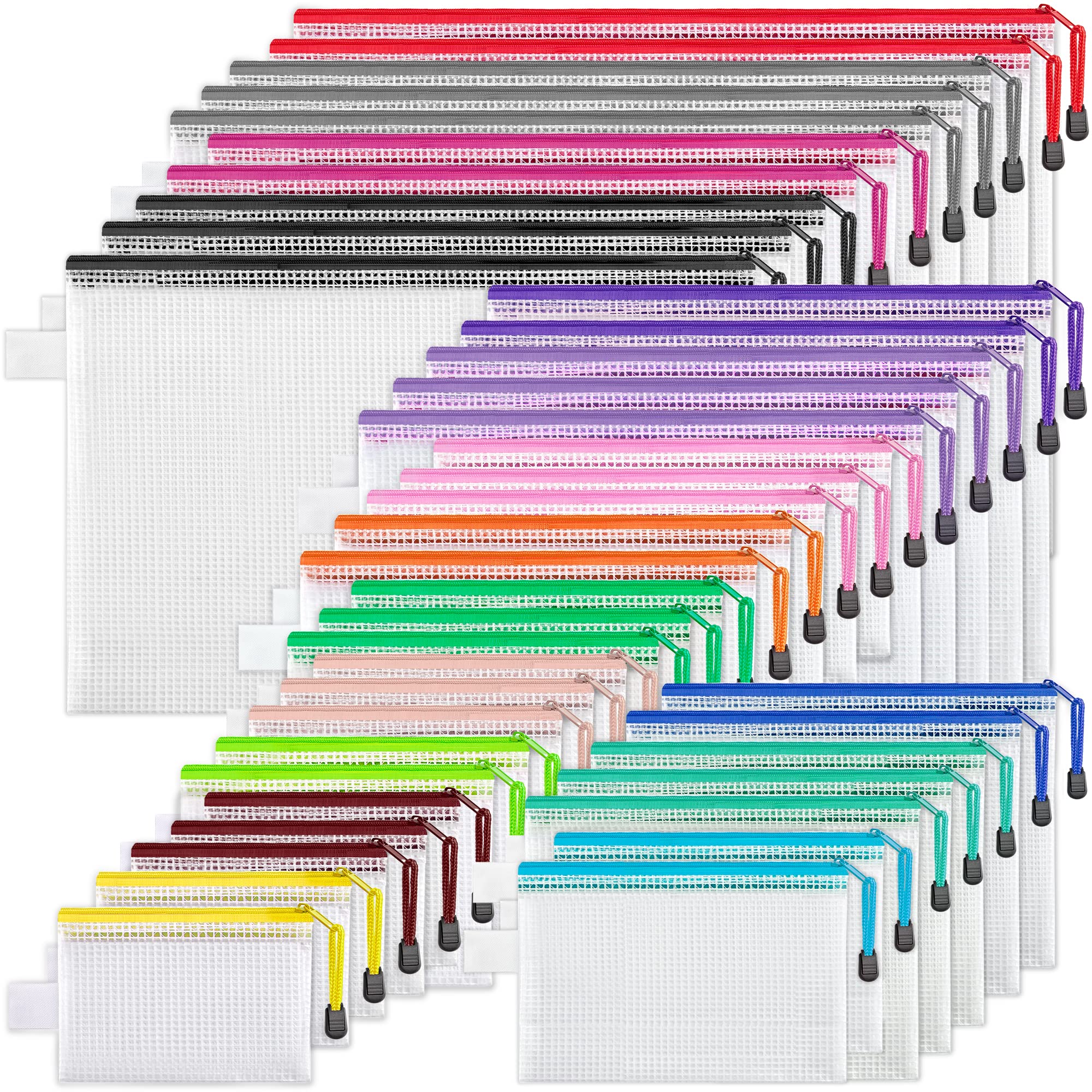 JARLINK 40-Piece Mesh Zipper Pouch Set - 8 Sizes Waterproof Storage Bags for Board Games, School Supplies, Office & Travel Organization - 16 Color Options for Cosmetics, Accessories & Home Organization | Perfect for Travel, School, Work & Craft Storage