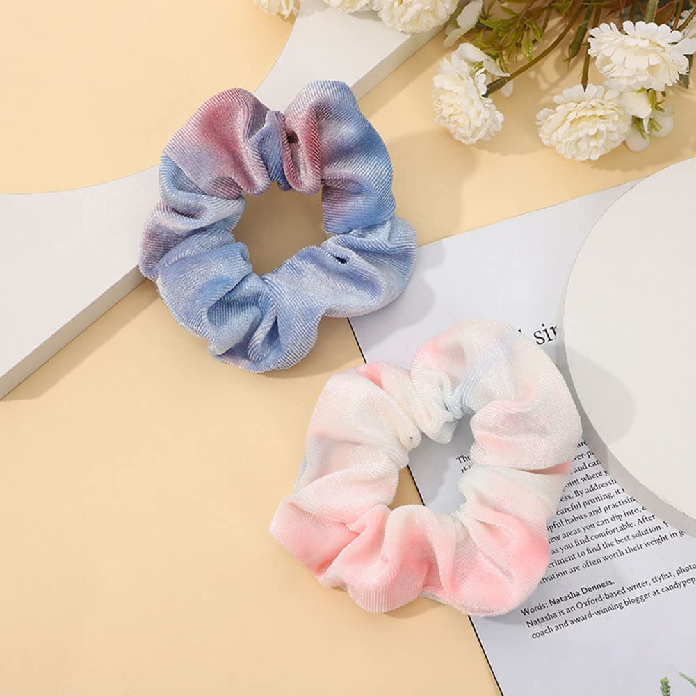 Tie Dye Velvet Hair Scrunchies for Women & Girls - Soft Elastic Hair Bands Set of 5 - Perfect for Workouts, Yoga, Office & Everyday Styling