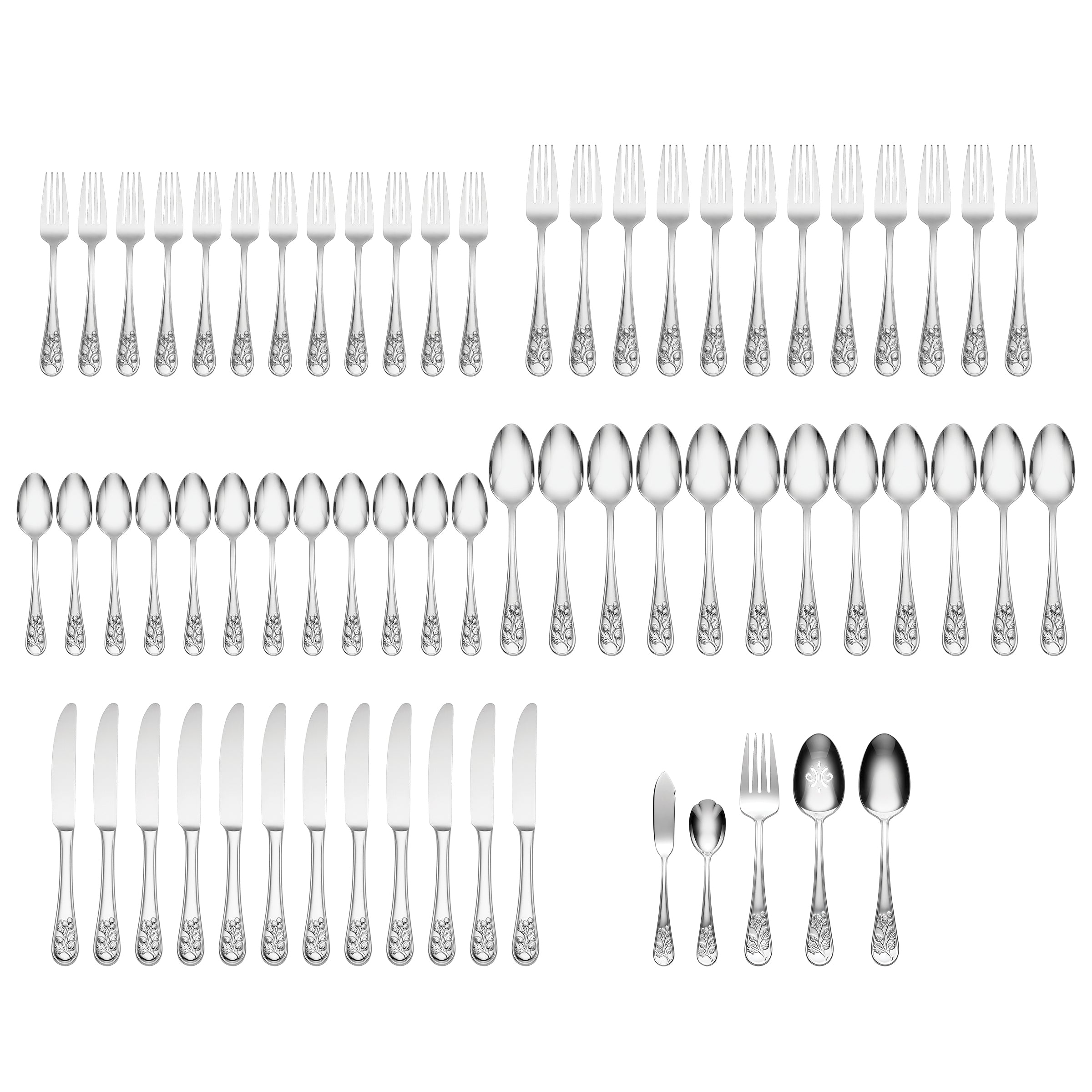 Premium 65-Piece Flatware Set by Chestnut Ridge - Stainless Steel Silverware for Everyday Dining & Entertaining - Ideal for Home, Restaurant, or Wedding Use