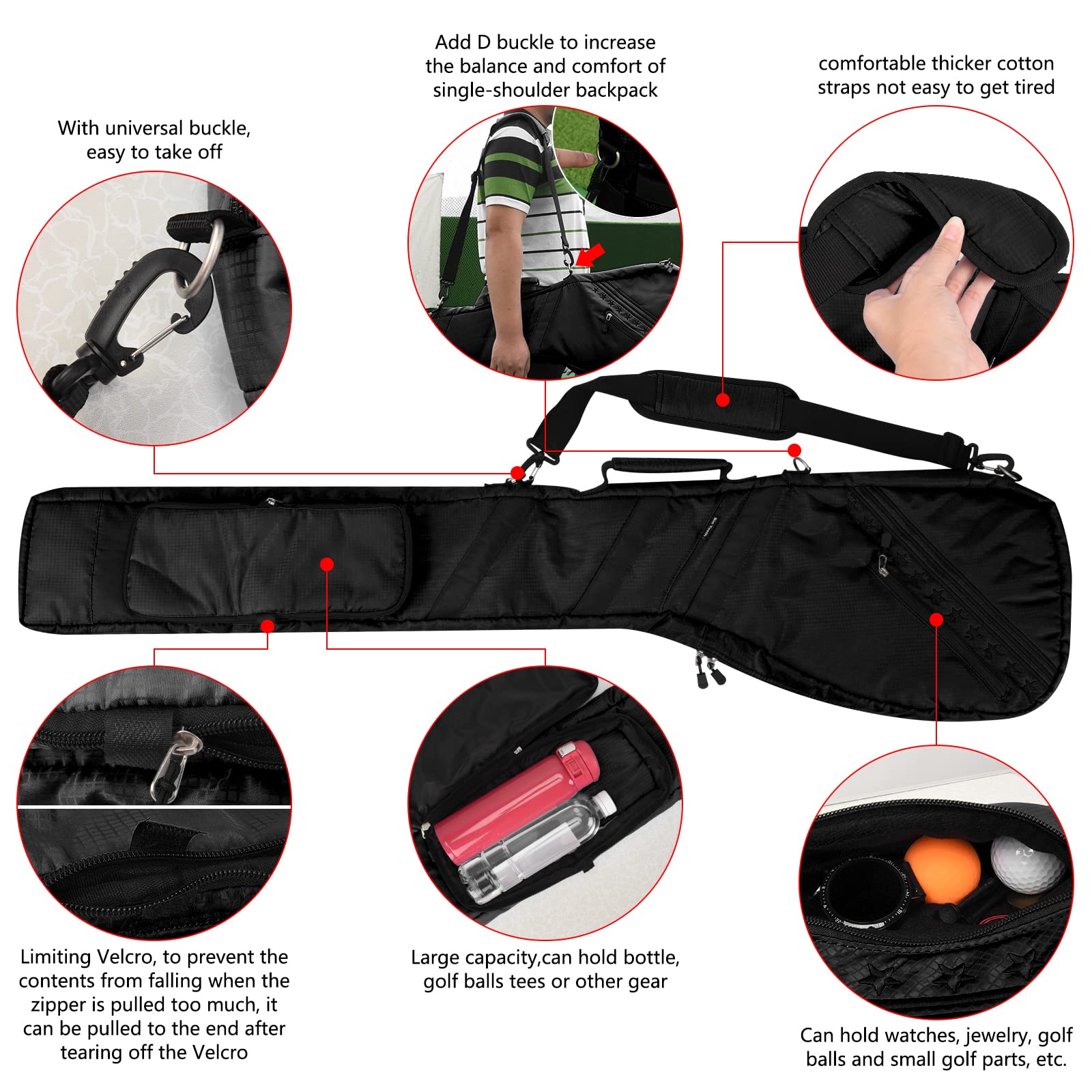 **Lightweight Foldable Golf Sunday Bag - Big Teeth Design for Par 3 & Driving Range Practice, Multi-Color Carry Shoulder Strap | Perfect for Casual Golfing, Travel & Club Storage**