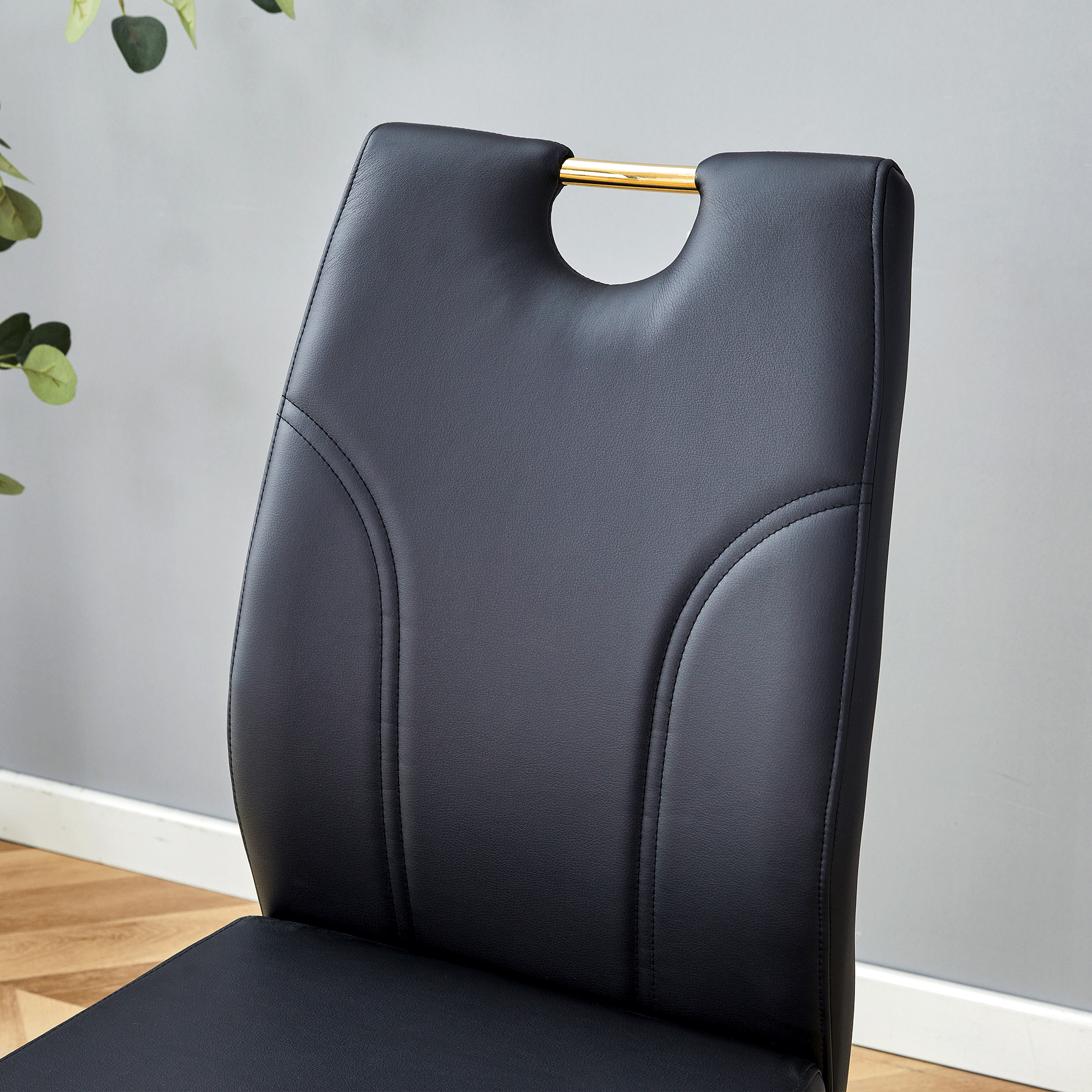 Modern Black PU Dining Chairs Set of 4 - Waterproof Faux Leather Upholstery with Gold Metal Legs - Stylish for Kitchen, Restaurant, Office & Conference Room - Elegant Seating Solution for Home & Commercial Use