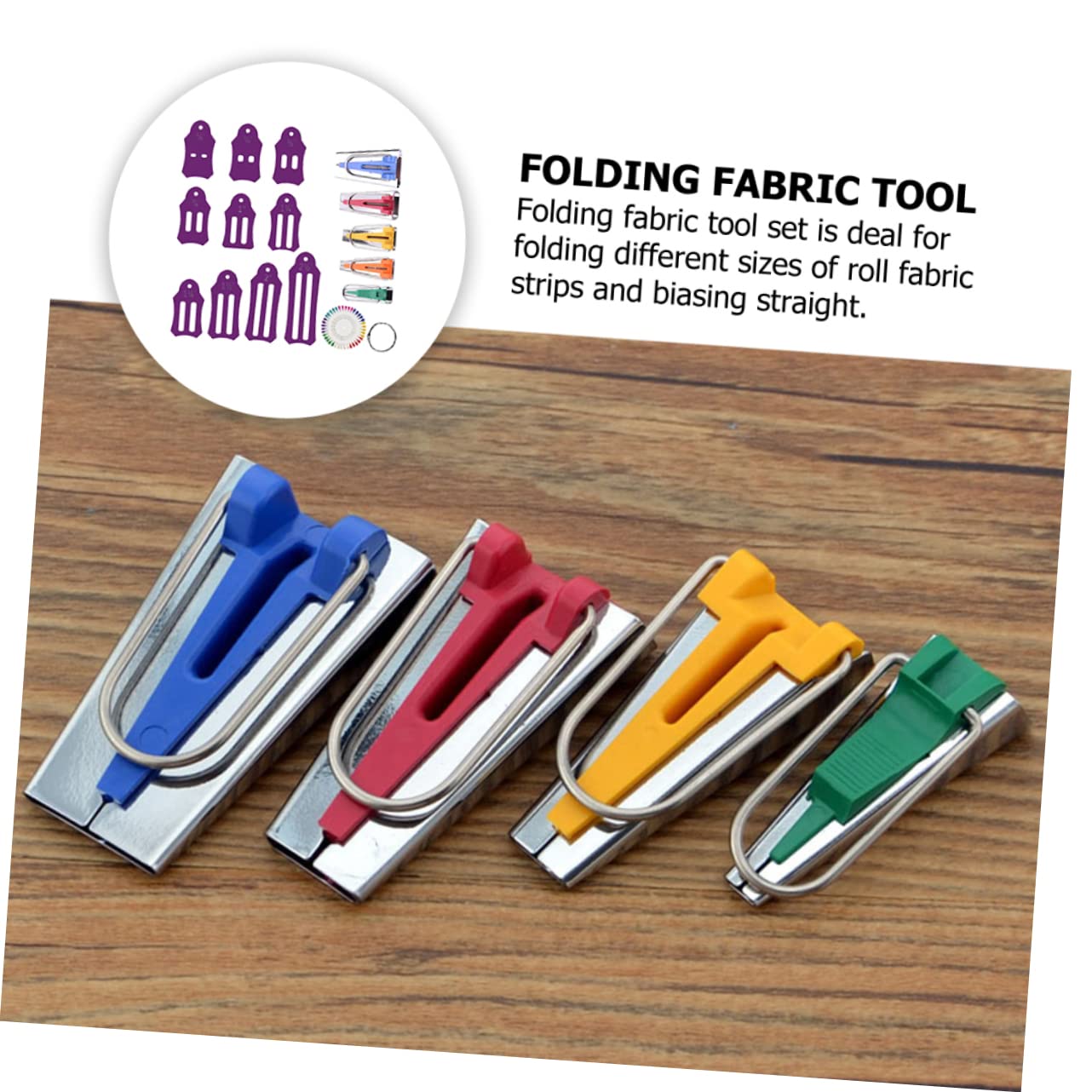 KONTONTY 1 Set Multi-Size Bias Tape Maker Tool Kit with Sewing Clips - Professional Fabric Folding Tools for Quilting, Sewing & DIY Craft Projects - Perfect for Dressmaking, Hemming & Scrapbooking