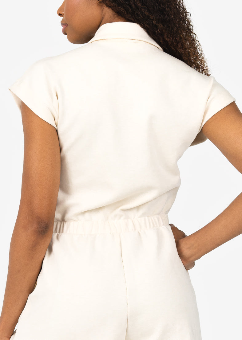 Cozy Eggnog Lounge Romper for Women - Soft All-Around Comfort Pajamas for Relaxing at Home, Lounging & Sleepwear