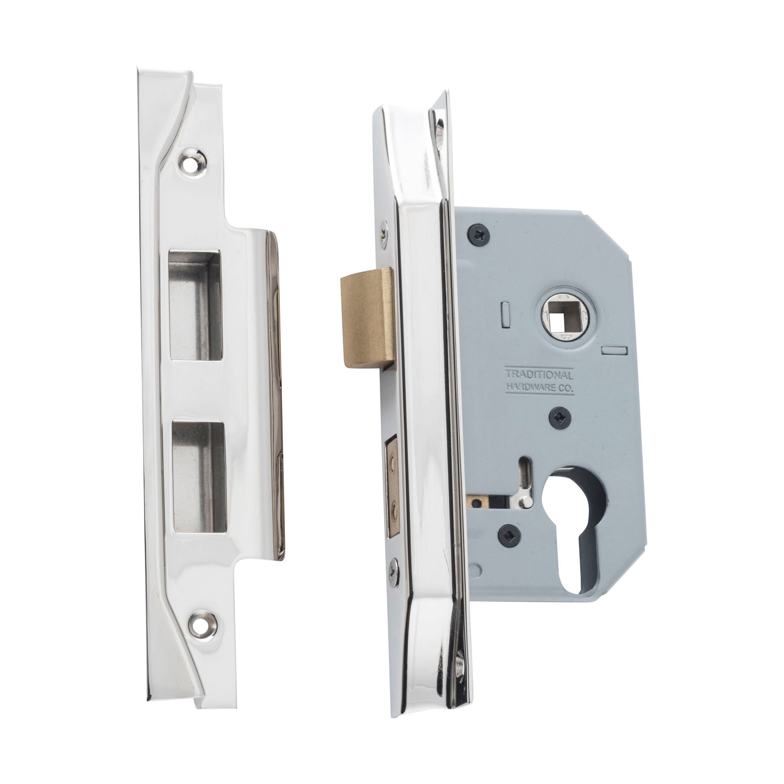 Euro Cylinder Mortice Lock - 47.5mm Backset, 46mm CTC, Polished Nickel Finish | Secure Door Lock for Home, Office & Commercial Use