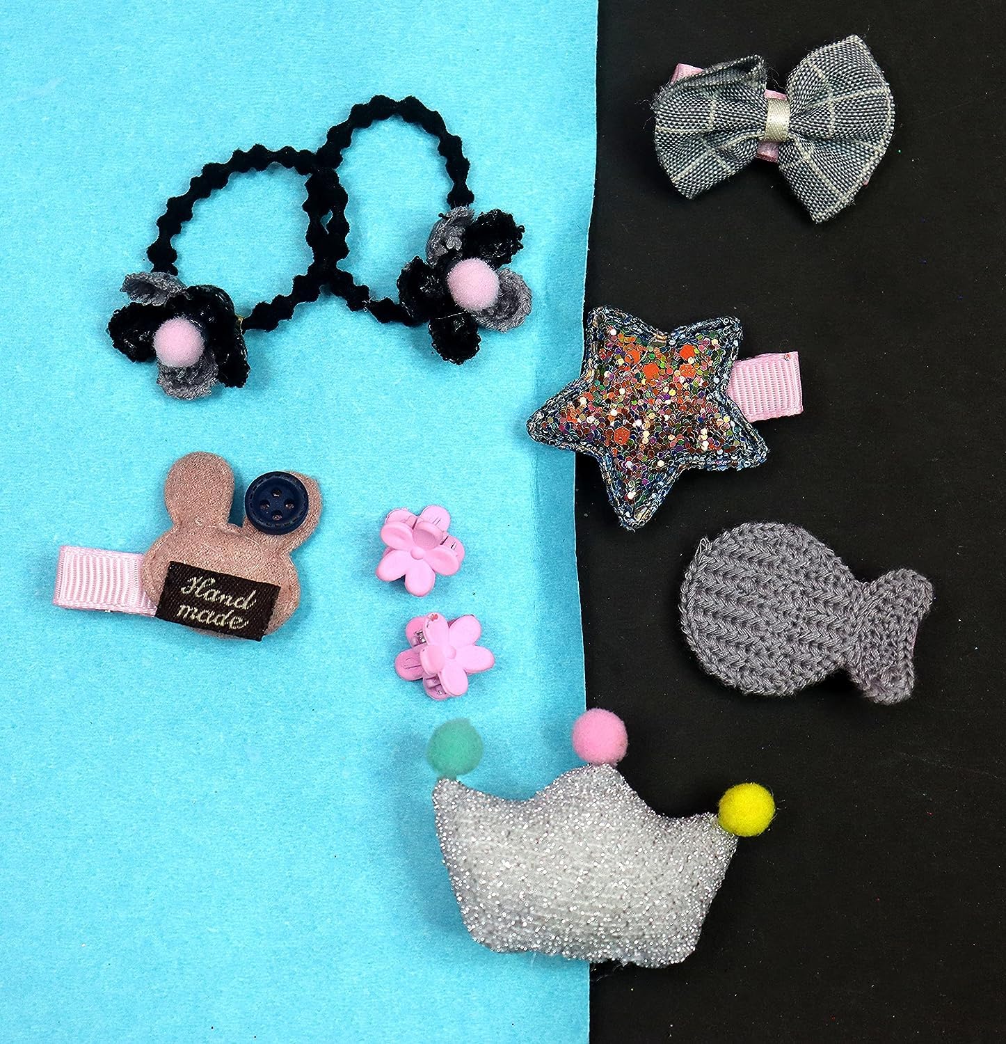 FIMBUL Baby Hair Clips Set - 9 Pcs Cute Hair Bows & Elastic Hair Ties for Girls, Soft Hair Accessories for Toddlers (Style-2) - Perfect for Daily Wear, Parties & Photo Shoots
