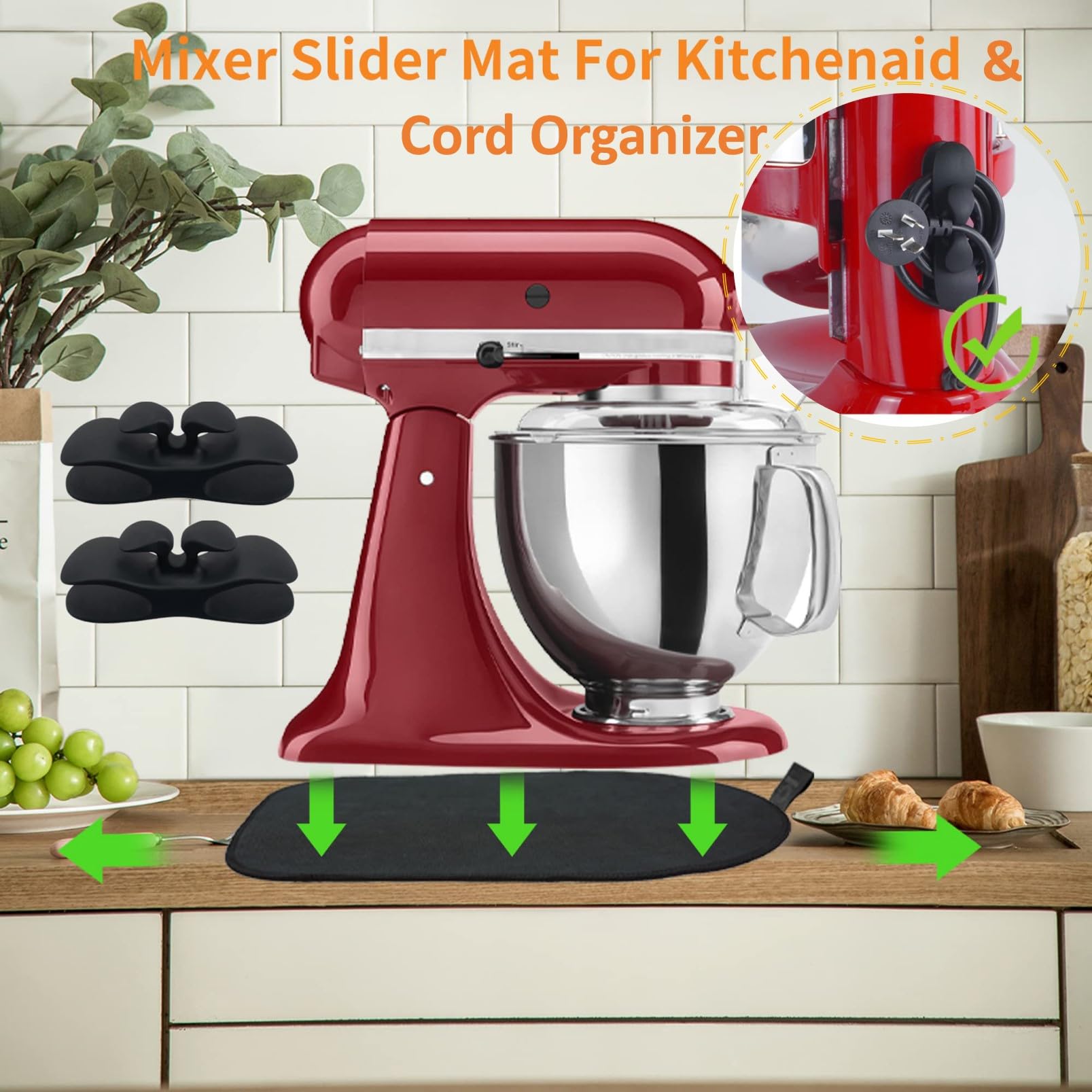 KitchenAid Mixer Slider Mat with 2 Black Accessories for 4.5-5 Qt Tilt-Head Stand Mixer - Perfect for Baking & Cooking