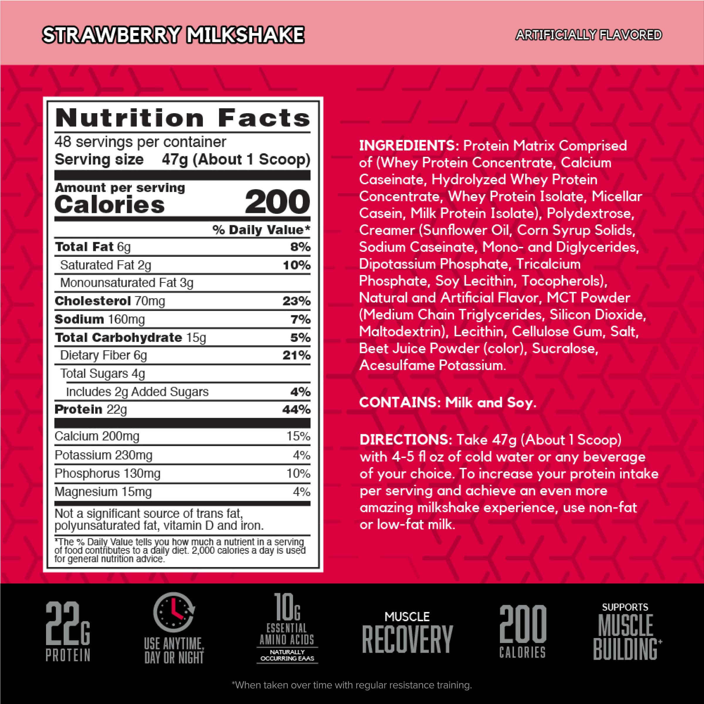BSN SYNTHA-6 Whey Protein Powder with Micellar Casein & Milk Isolate - Strawberry Milkshake Flavor, 48 Servings (Packaging May Vary) - Ideal for Post-Workout Recovery, Muscle Building & Healthy Nutrition
