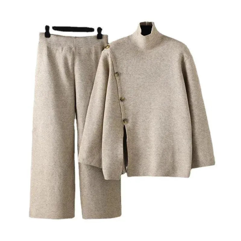 Women's Cozy Casual Wool Two Piece Pants Set - Soft Winter Lounge Outfit for Home & Office Wear